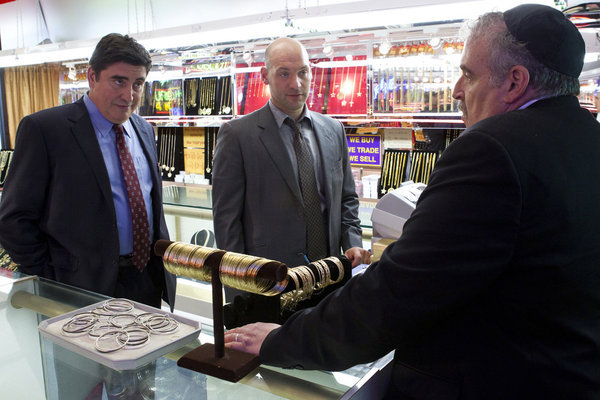 Still of Alfred Molina, Corey Stoll and Manny Roth in Law & Order: Los Angeles (2010)