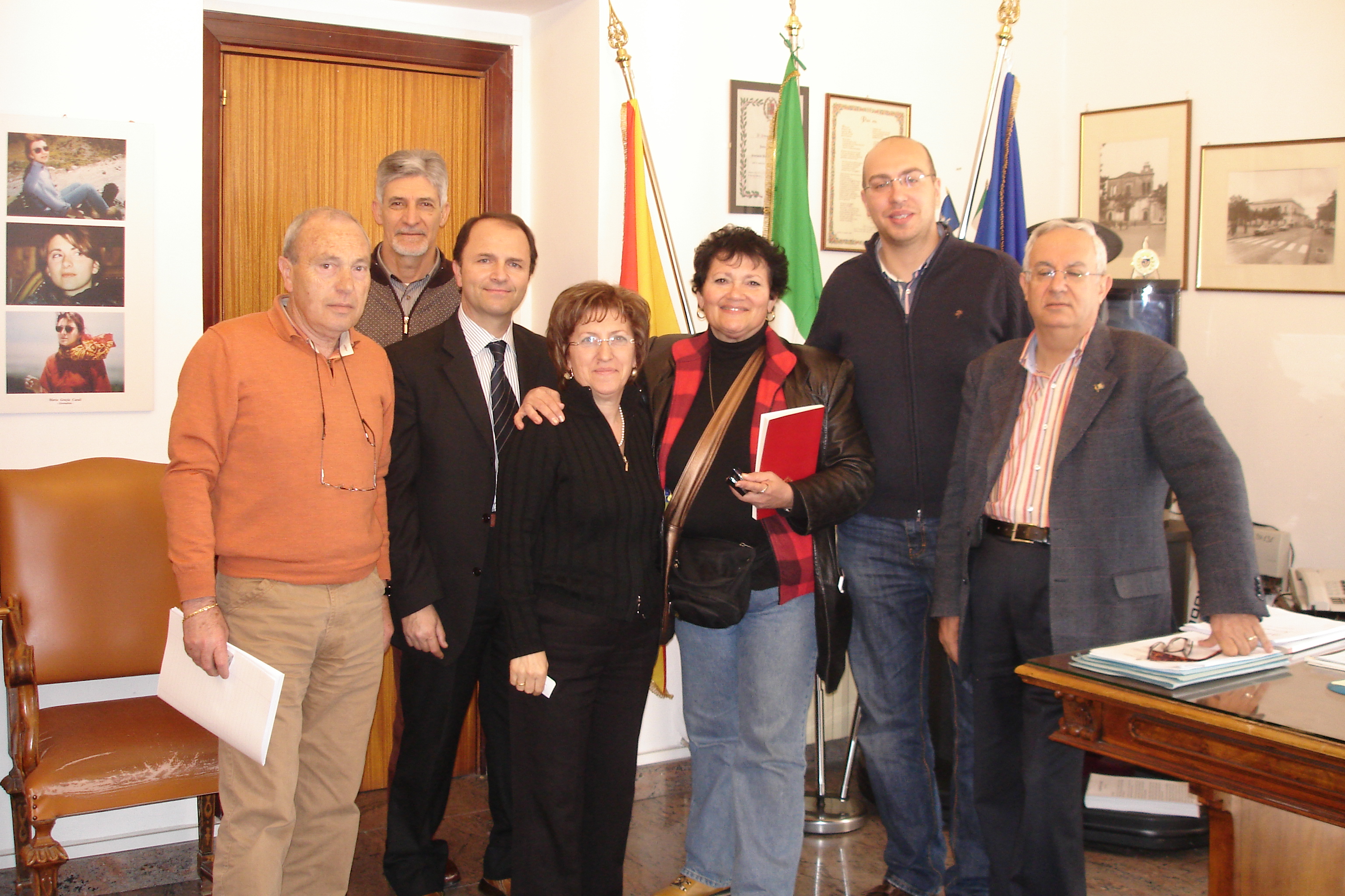 A SICILIAN ODYSSEY Director Jenna Maria Constantine with Sicilian friends on location in the Office of the Mayor, Solarino, Sicily