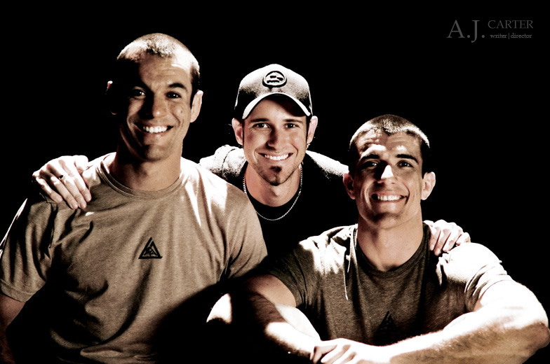 UFC Gracie shoot. Director A.J. Carter with Ryron & Rener Gracie. CBS Studios, Hollywood. 2009