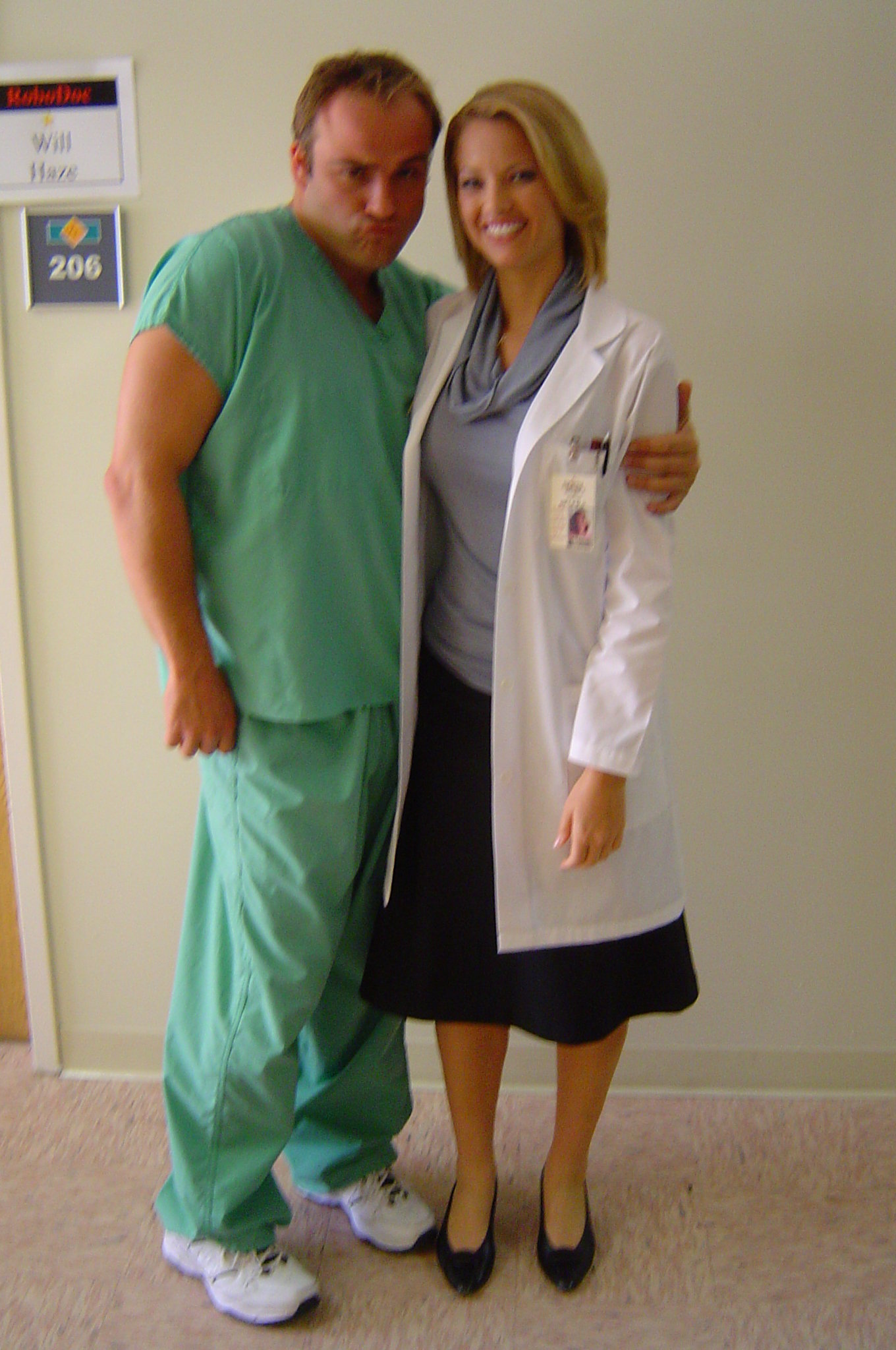 Christine with David Deluise on the set of Robodoc