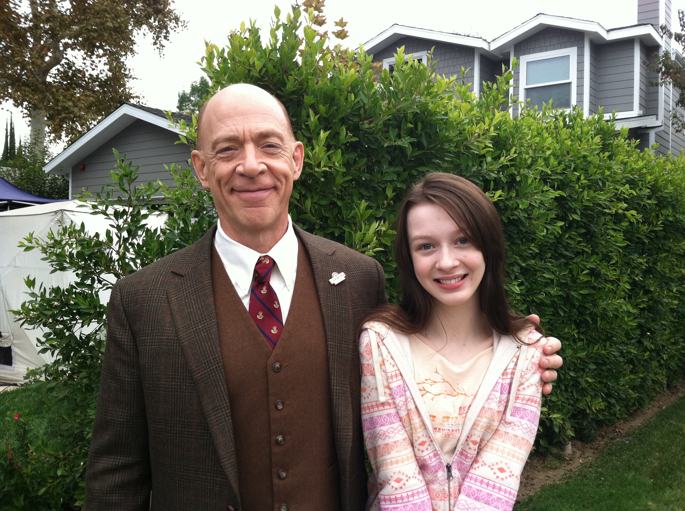 Mary-Jessica Pitts, on set with J.K. Simmons for the Farmers Insurance 