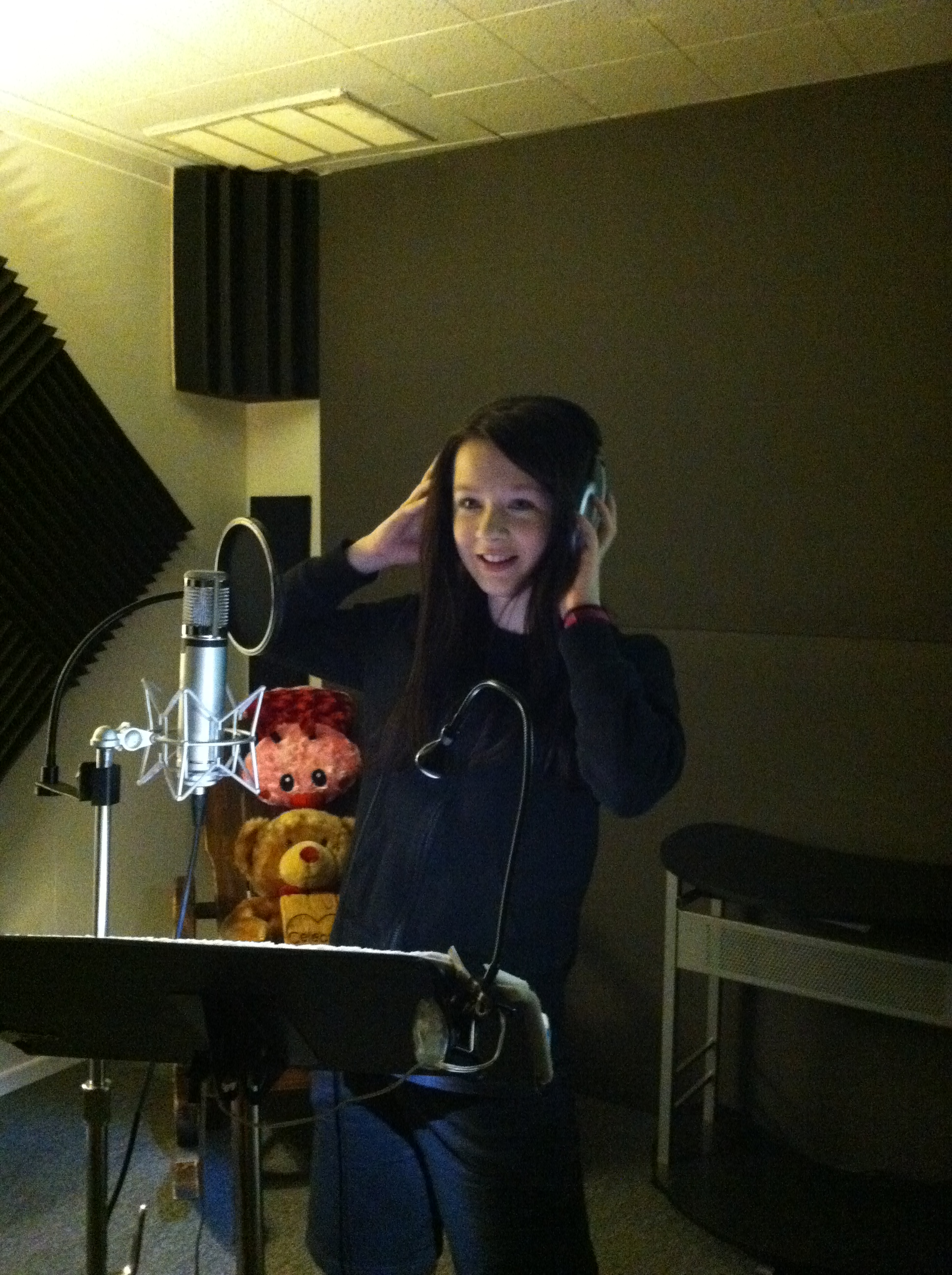 Mary-Jessica Pitts, recording the voice of Teen Emily for Fregus & Crispy.