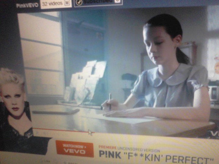 Mary-Jessica Pitts, screen shot of Pink Music Video F**N Perfect