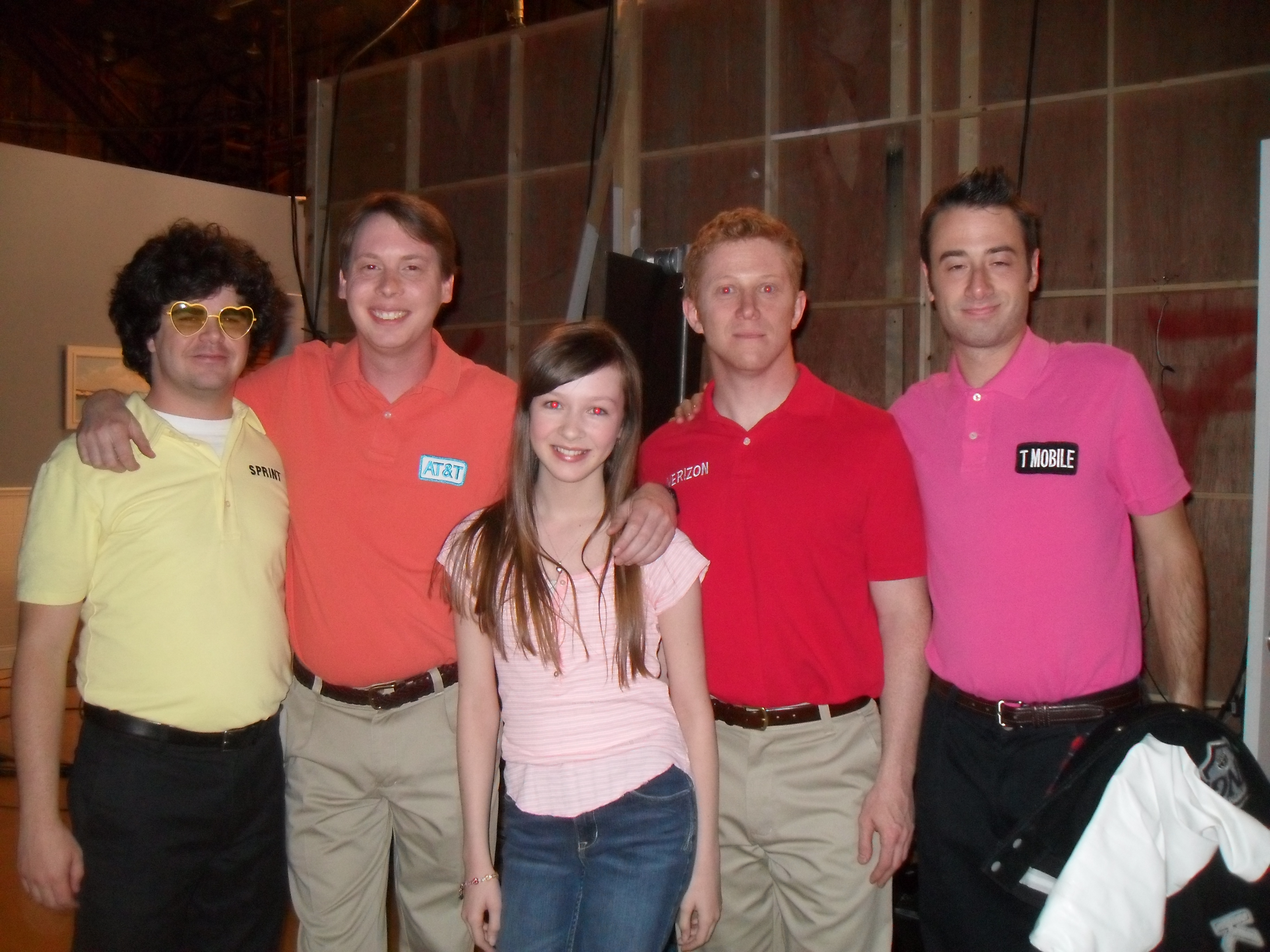 MJ, with the Alltel sales geeks. On set of the Alltel commercial. MJ plays Anna.