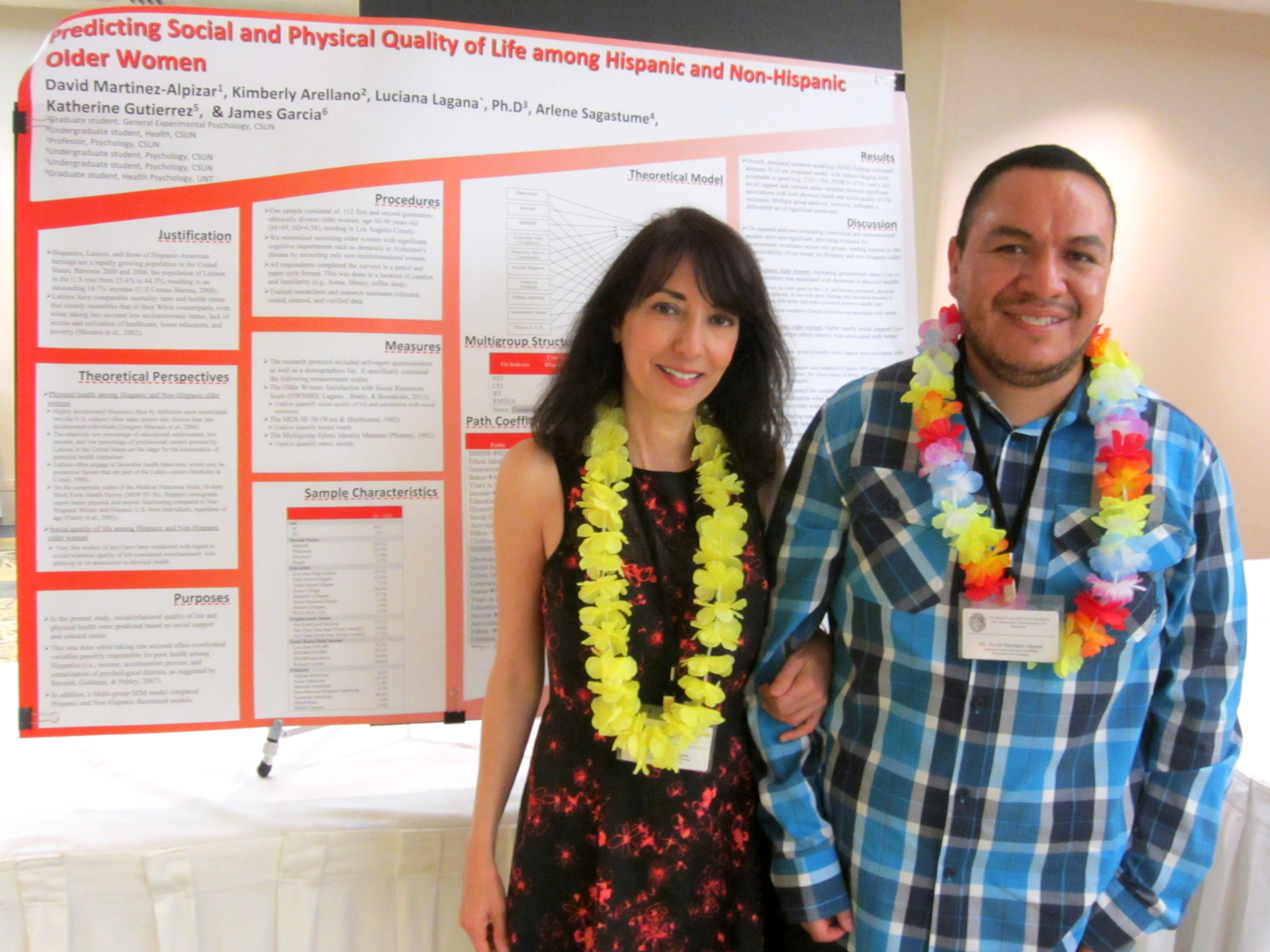Prof. Luciana Lagana and the coordinator of her 'CSUN Behavioral Medicine Laboratory', David Martinez Alpizar, at a research conference event in Honolulu on 1/3/2015.