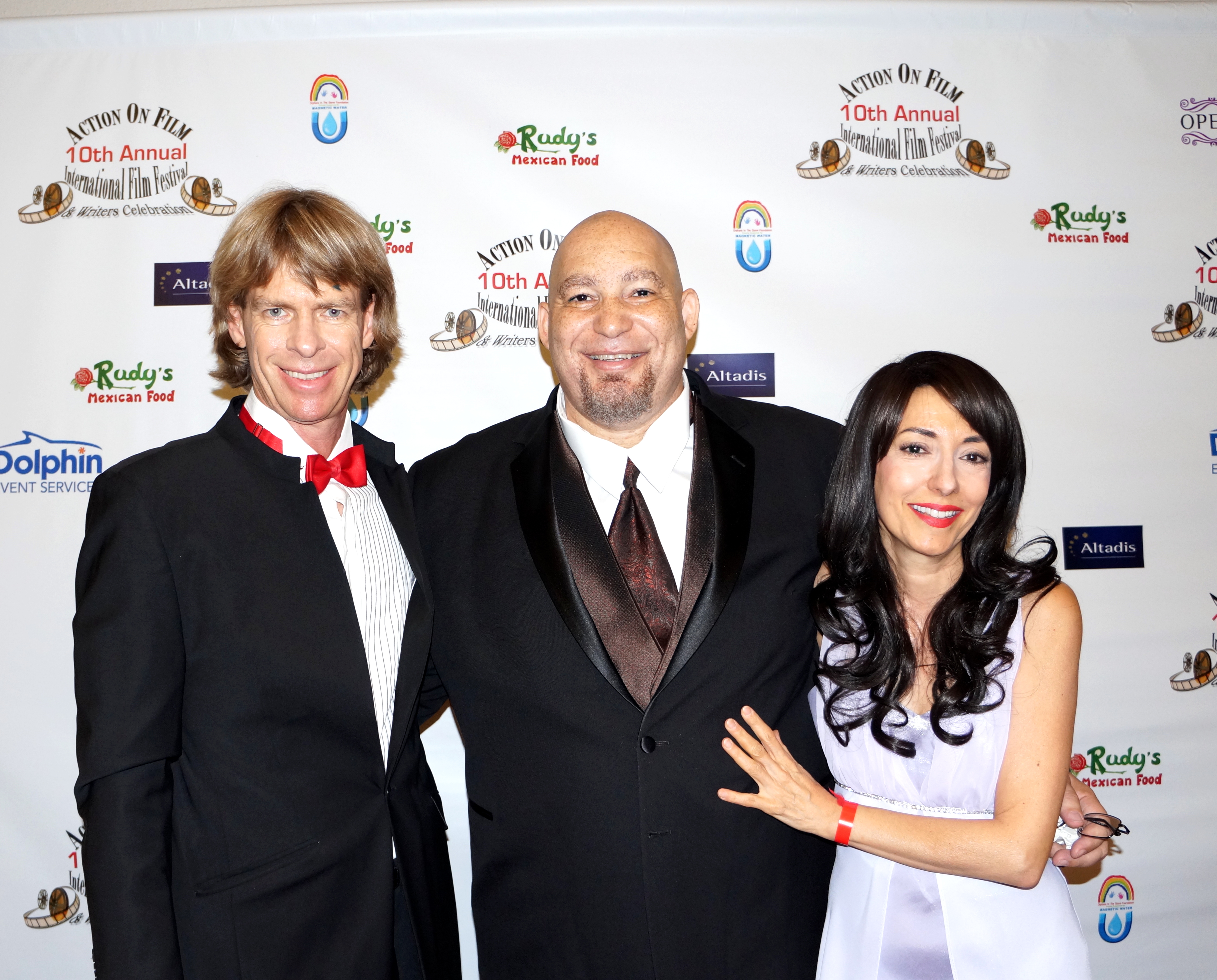 Luciana Lagana, her husband, actor/screenwriter Gregory Graham, and AOF festival director Del Weston at the film and video award ceremony of the Action on Film International Film Festival on 8/28/14