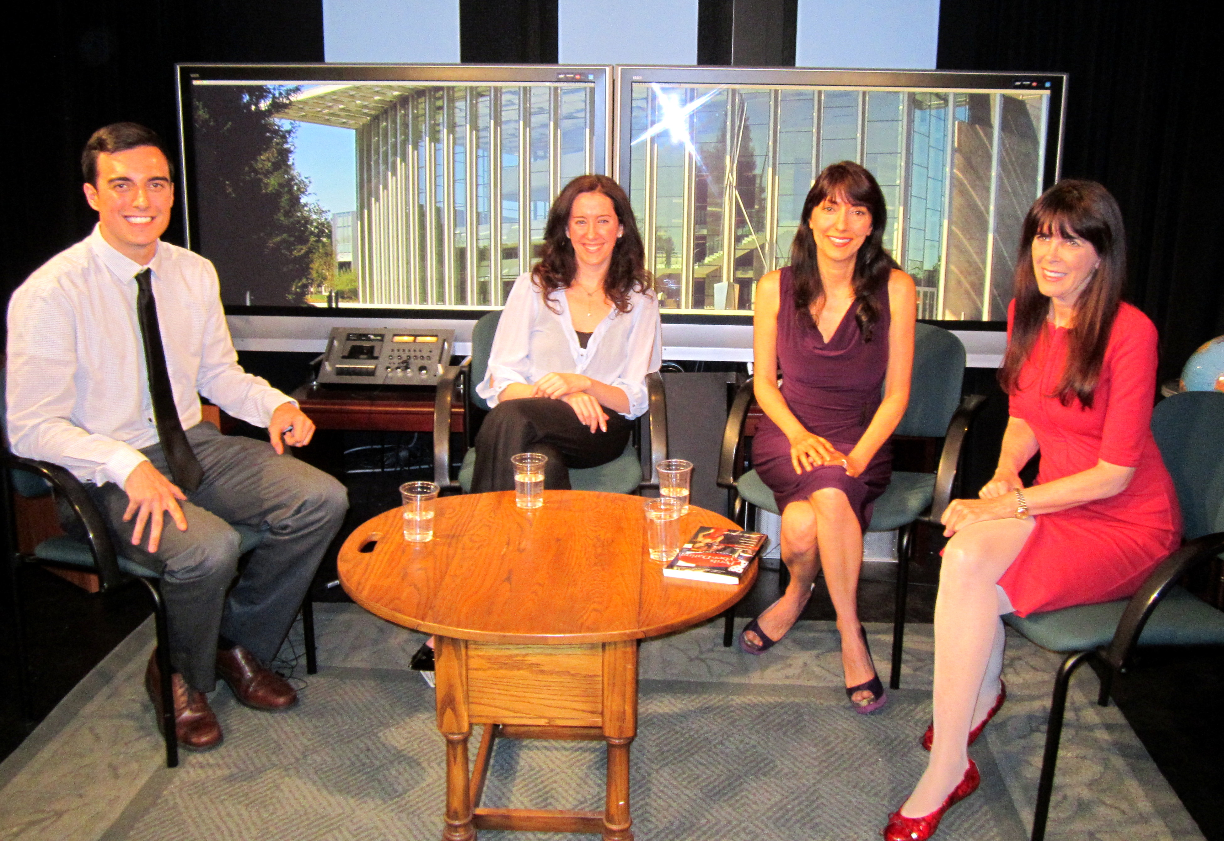 Dr. Luciana Lagana as the psychology/dating expert on CSUN On Point TV News Show (04/22/14) with host Alex Milojkovich and guest speakers Allison Cohen and Julie Spira.