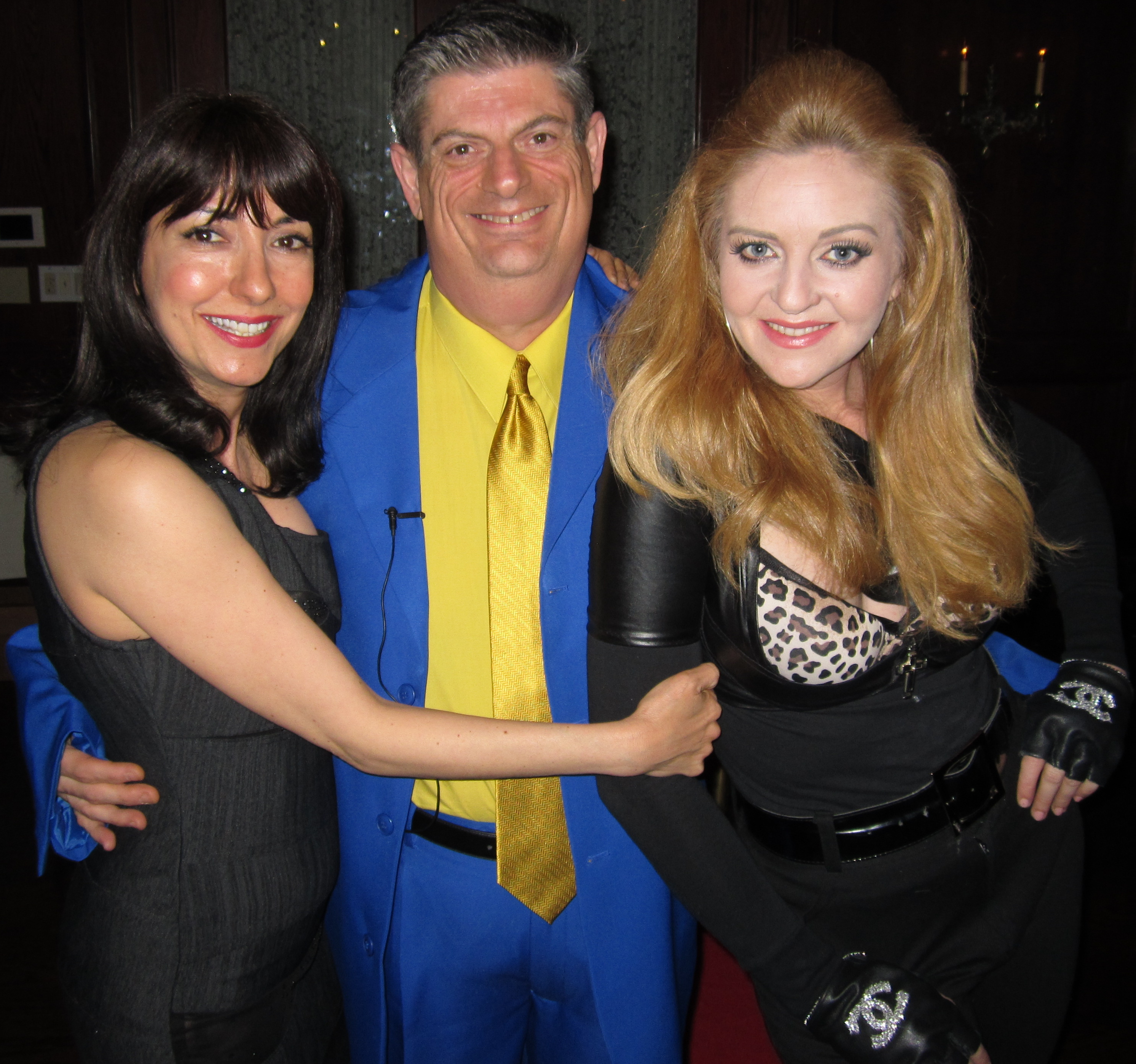 Luciana Lagana (cast as Luisa Valente, Ph.D.), Michael Moutsatsos (director/producer of the feature Material World) and Holly Beavon (cast as a Madonna impersonator) at the premiere of the movie in Hollywood on 4/14/2013