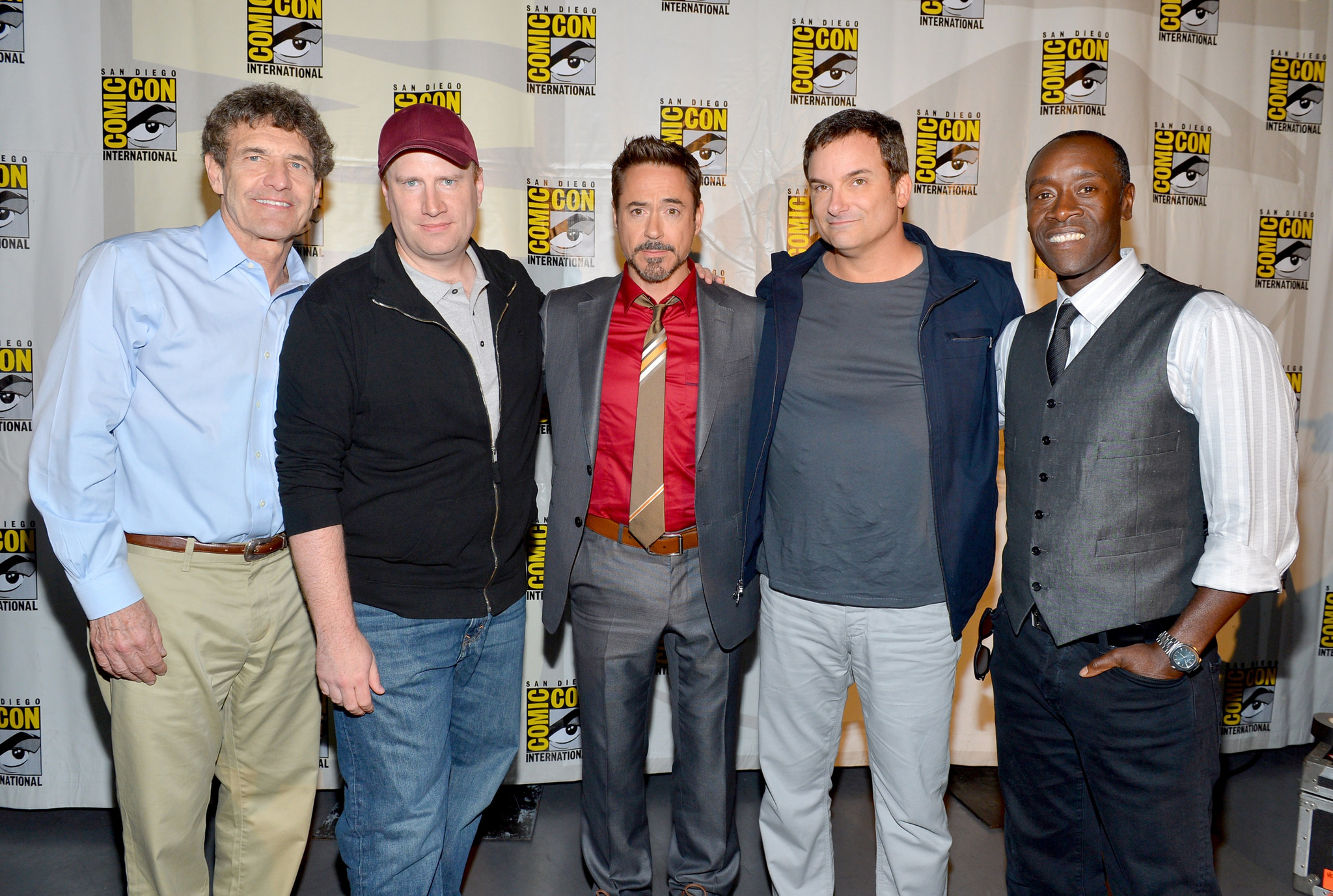 Don Cheadle, Robert Downey Jr., Shane Black, Kevin Feige and Alan Horn at event of Gelezinis zmogus 3 (2013)
