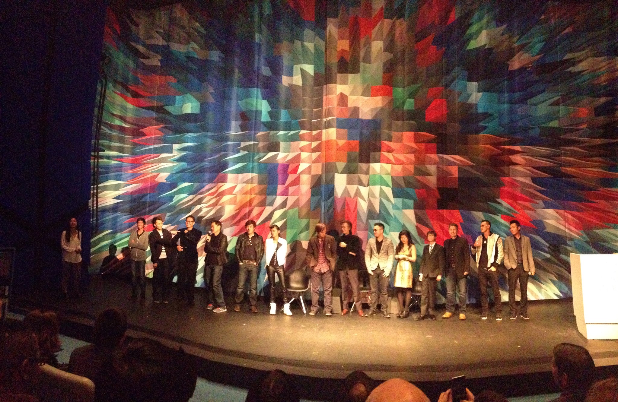 Director Andrew Lau and Lil Rhee with cast members of Revenge of the Green Dragons at The Museum of the Moving Image