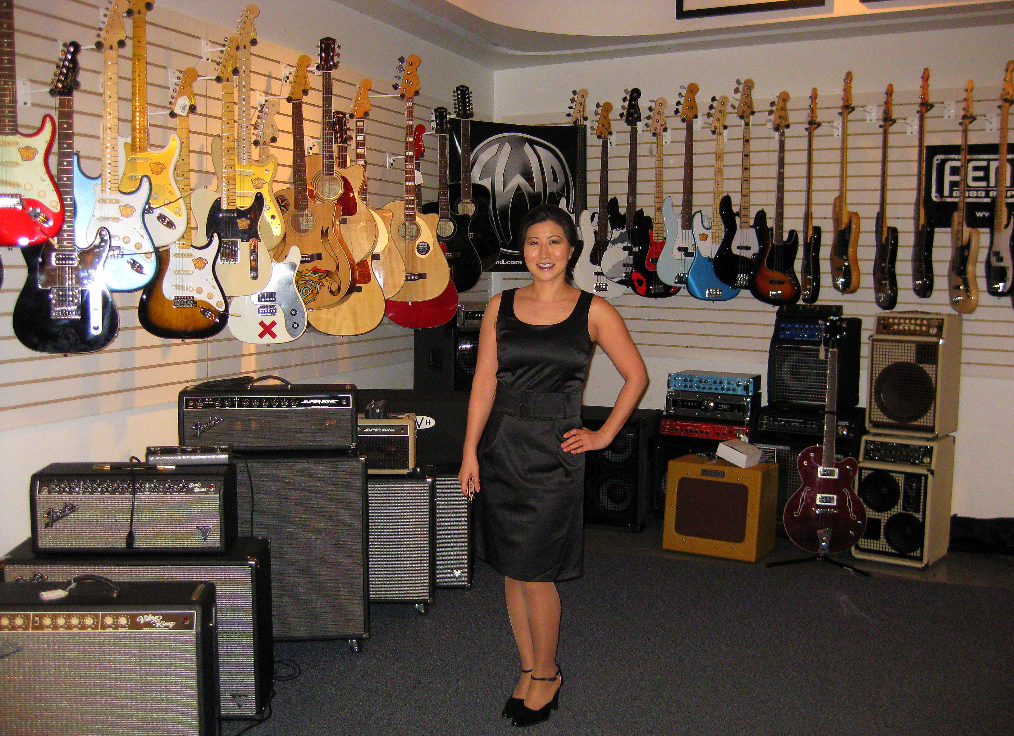 Lil Rhee at Fender guitars