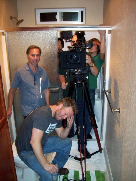 A tight squeeze for the crew on the set of The Bag.