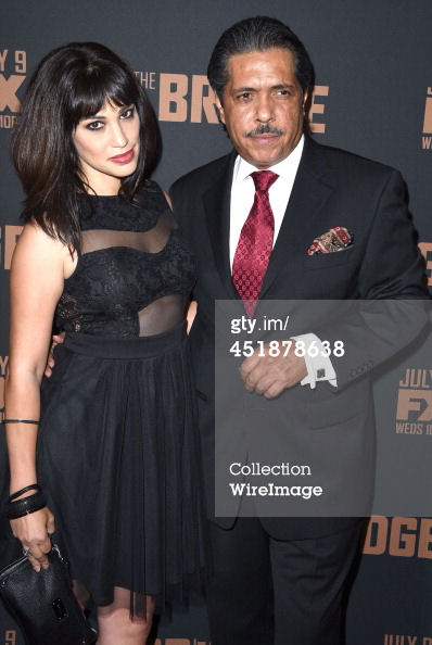 Actress Lisa Catara with Ramon Franco at The Bridge FX premier in Hollywood 2014