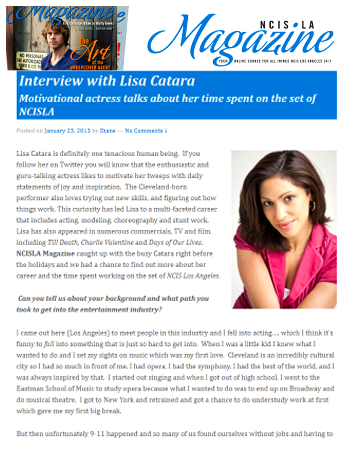 Actress Lisa Catara interview in NCIS LA Magazine