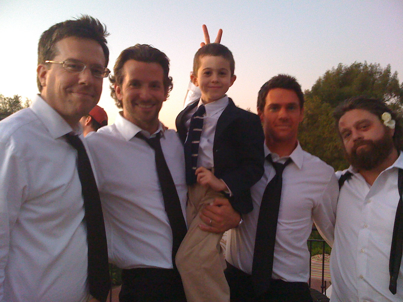 Ed Helms, Bradley Cooper, Andrew Astor, Justin Bartha, Zach Galifianakis on the set of The Hangover