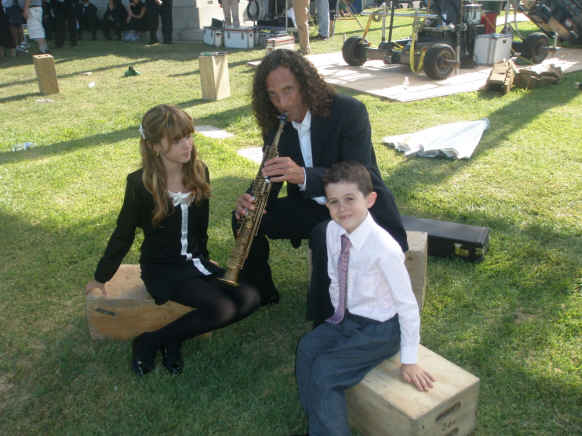 Bella Thorne, Kenny G & Andrew Astor on the set of Dirty Sexy Money.
