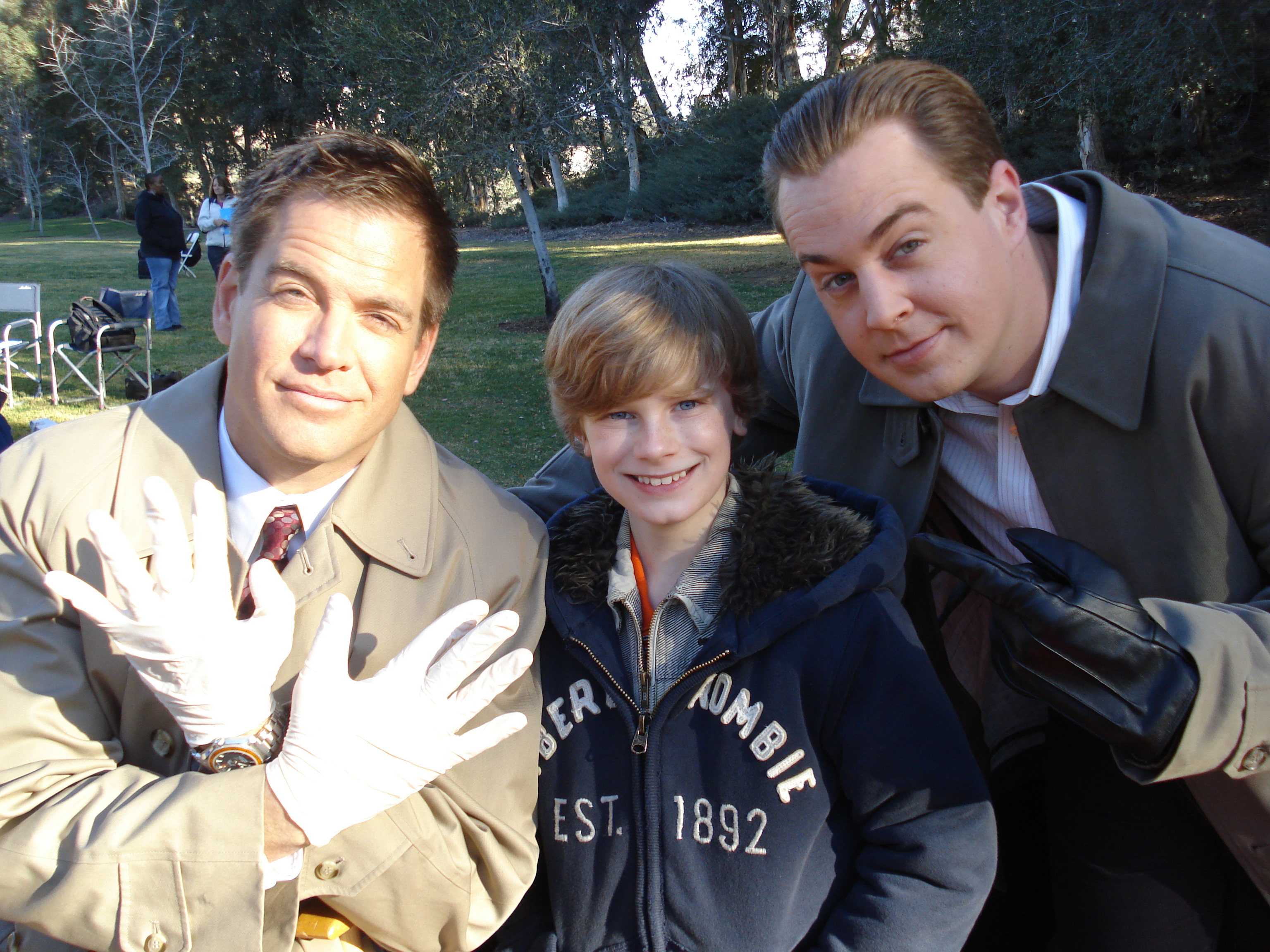 NAVY N.C.I.S set, Michael Weatherly, Kendall Ryan Sanders, and Sean Murray