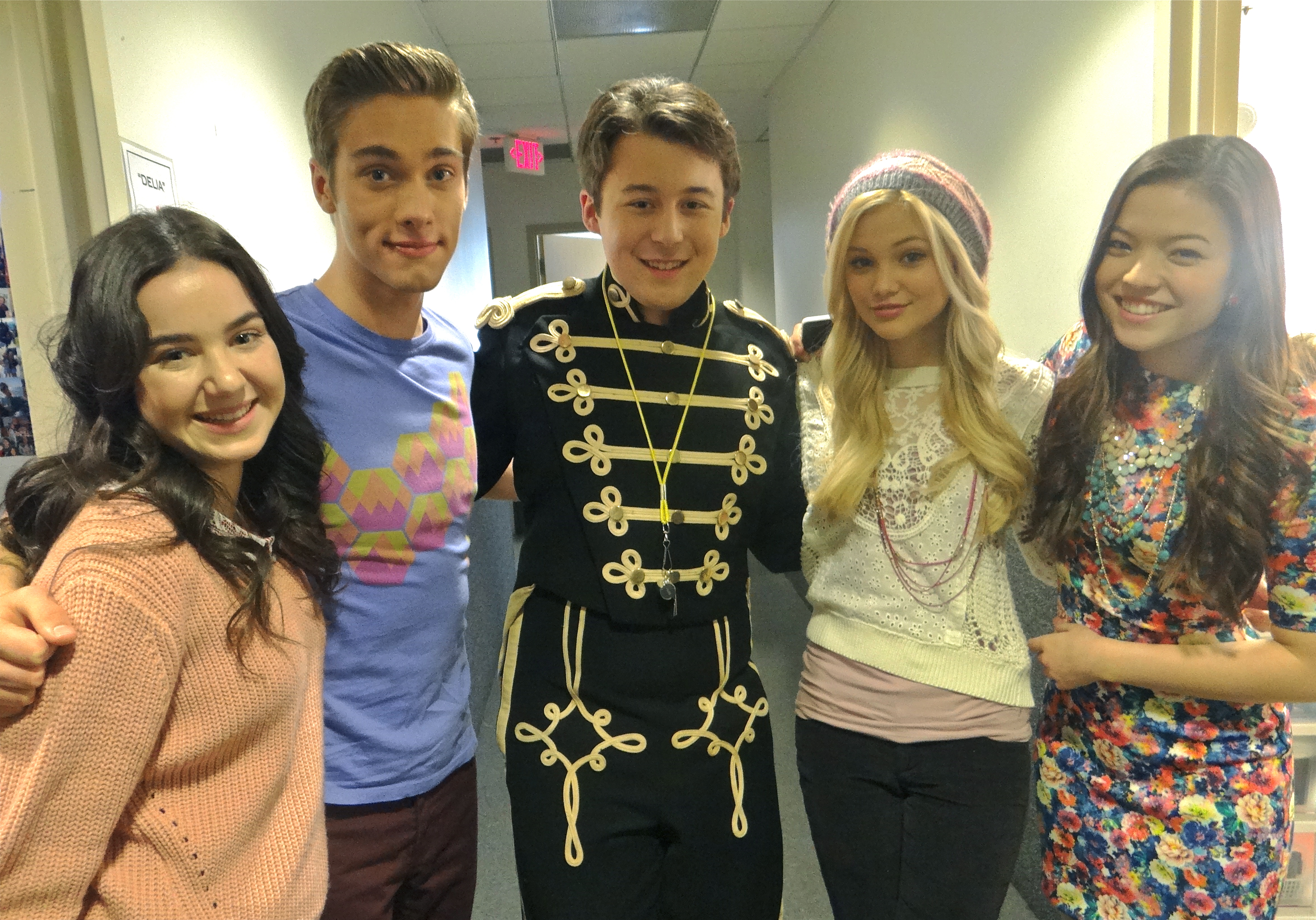 With Sarah Gilman, Austin North, Olivia Holt, and Piper Curda on the set of I Didn't Do It