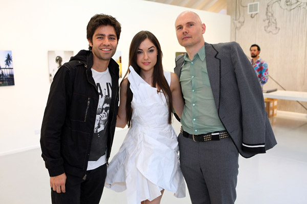 Adrien Grenier and Billy Corgan pose with Sasha Grey at her book launch for 