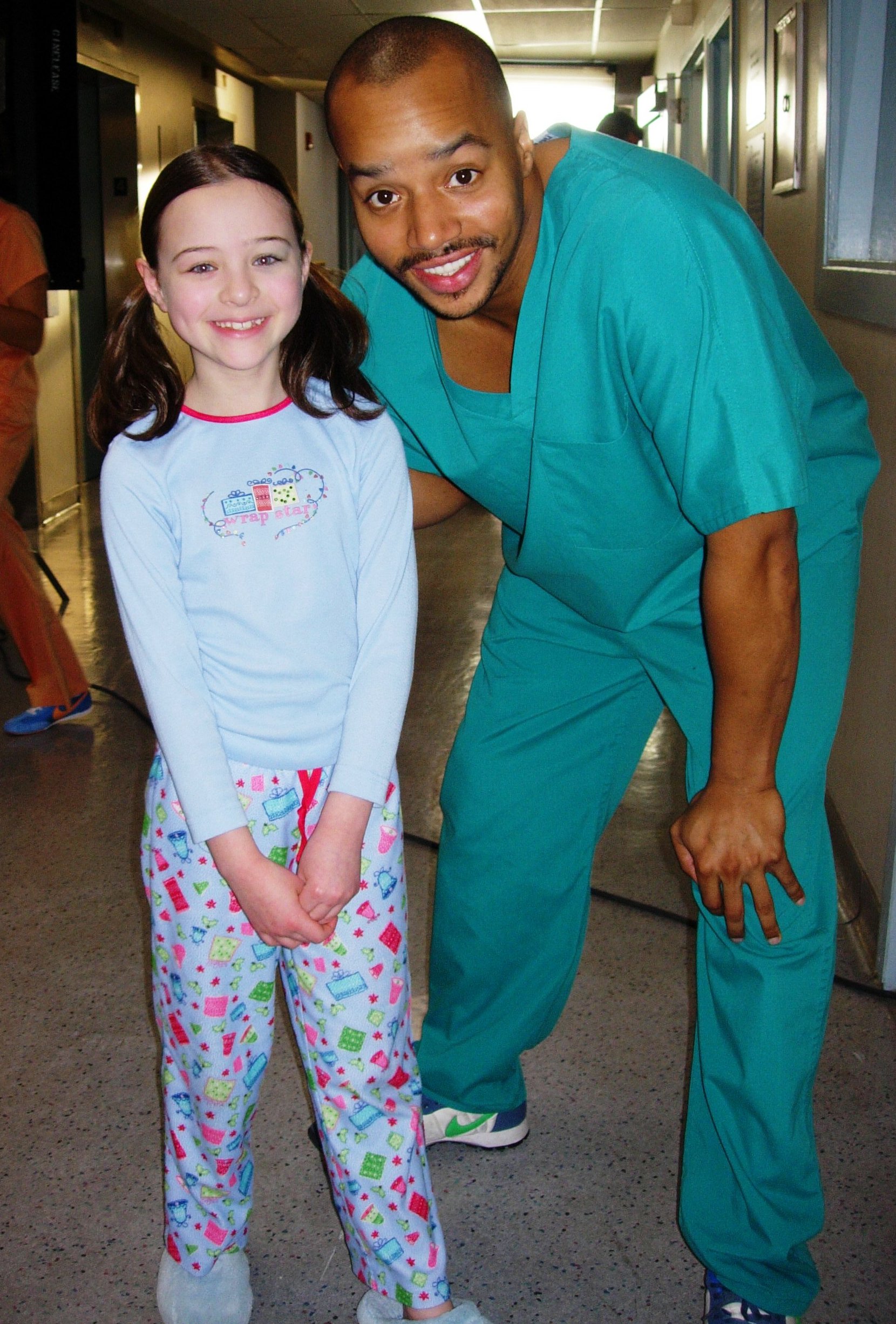 Abigail and Donald Faison on the set of Scrubs