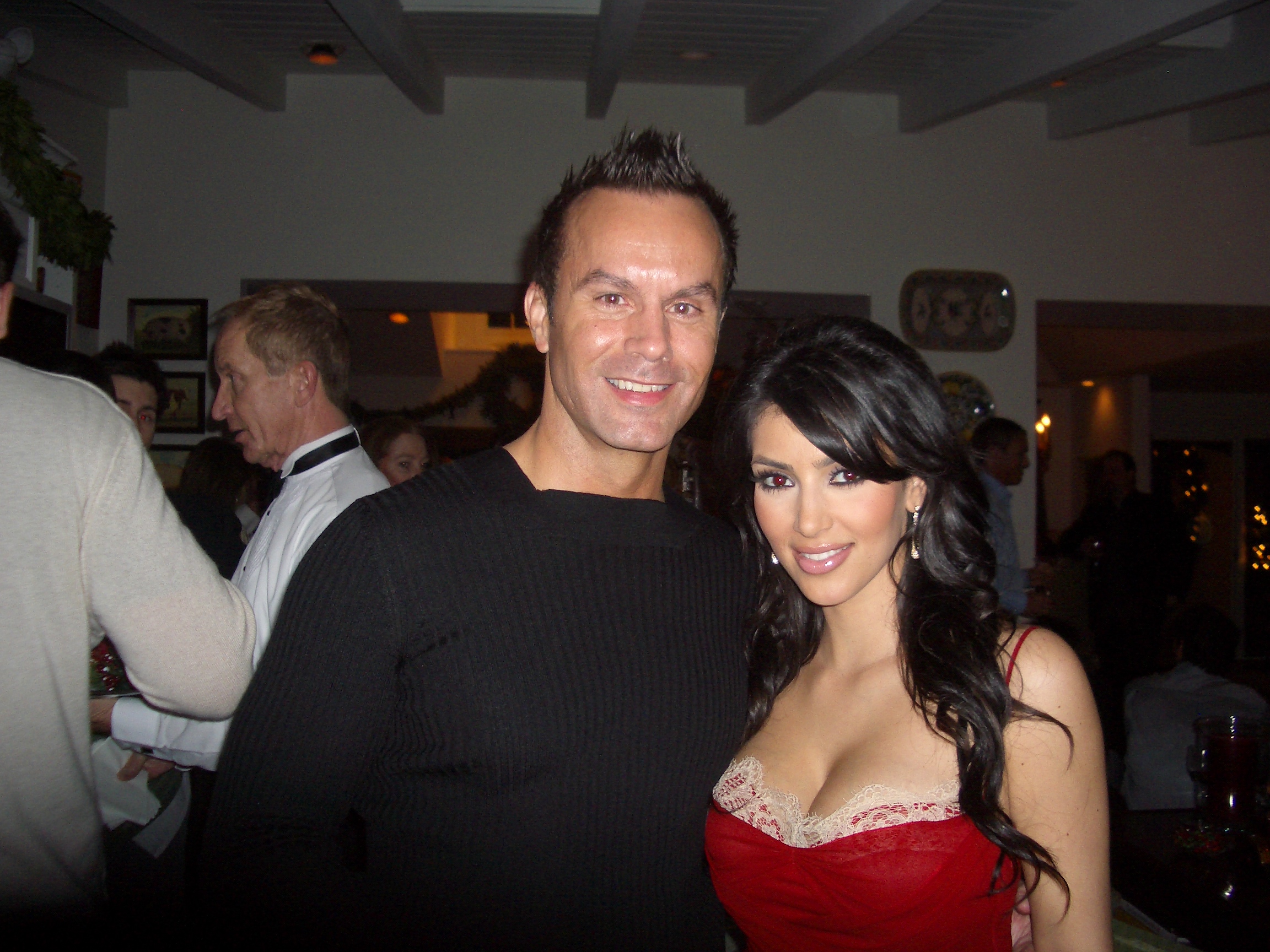 Mark Lund and Kim Kardashian at Kris and Bruce Jenner's Christmas Eve party. 2007.
