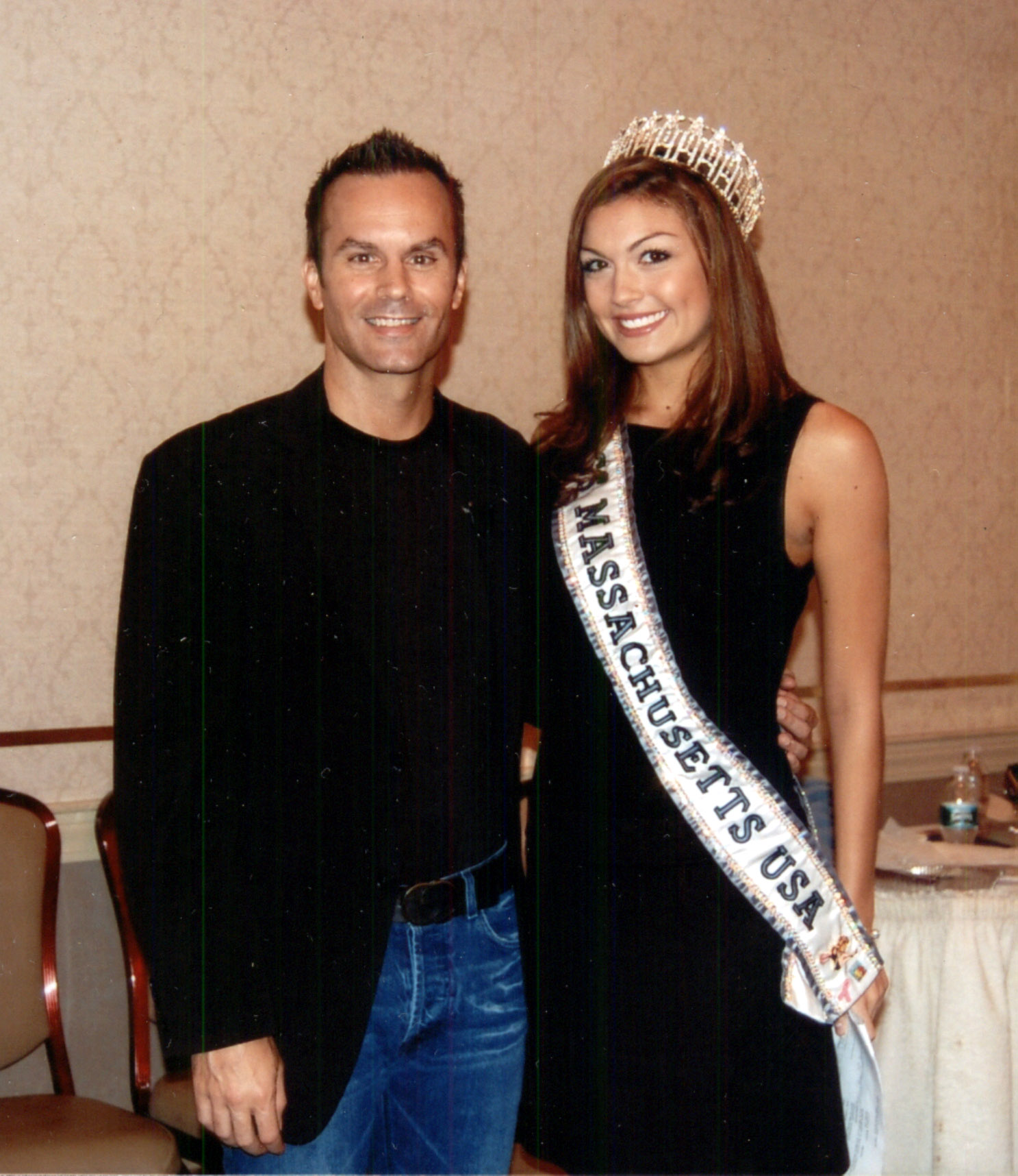 Mark Lund with Miss Massachusetts Jacqueline Bruno at a taping of Hollywood New England.