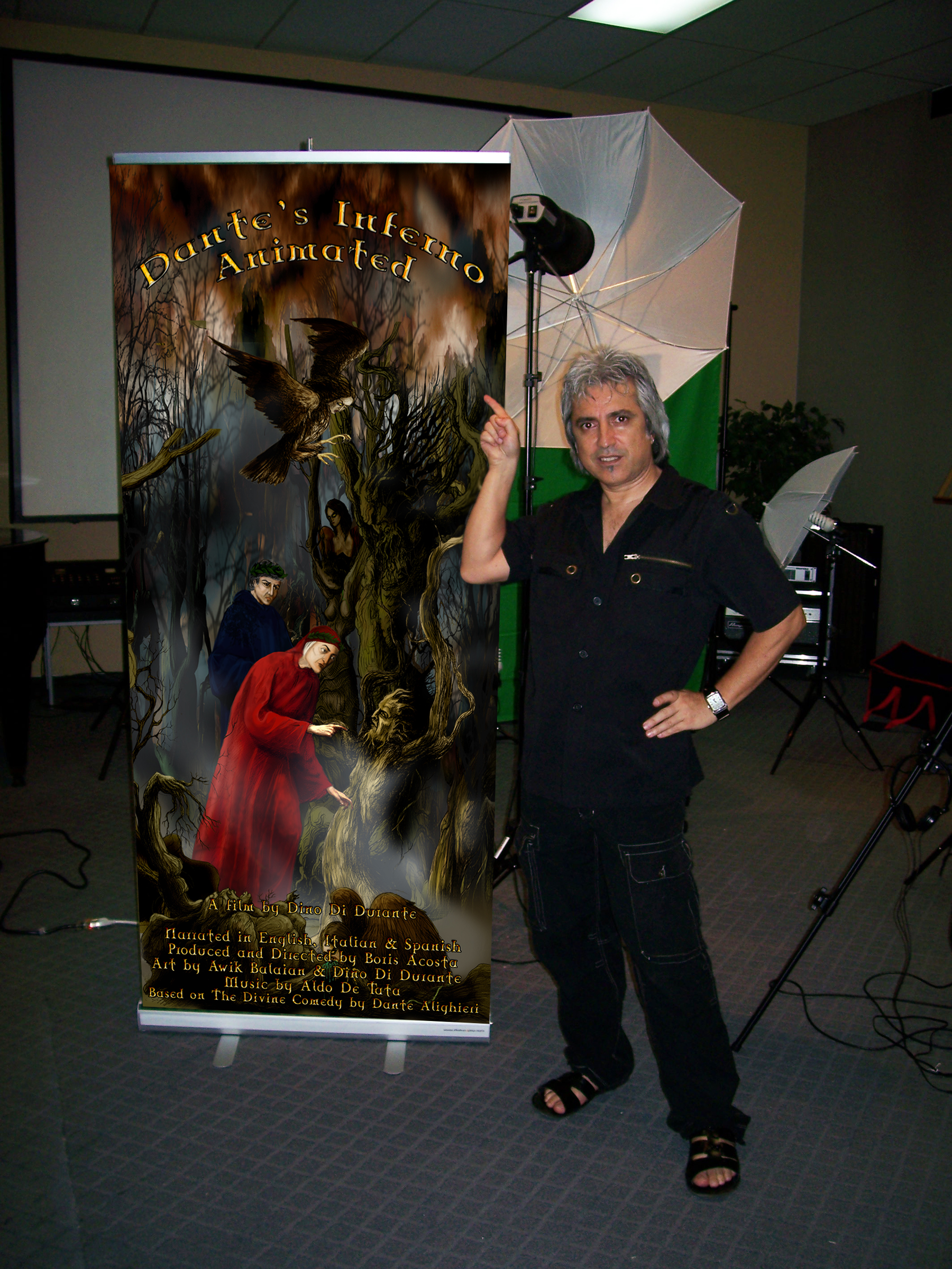Boris Acosta at studio in Burbank during filming of one of several Dante's Inferno films.