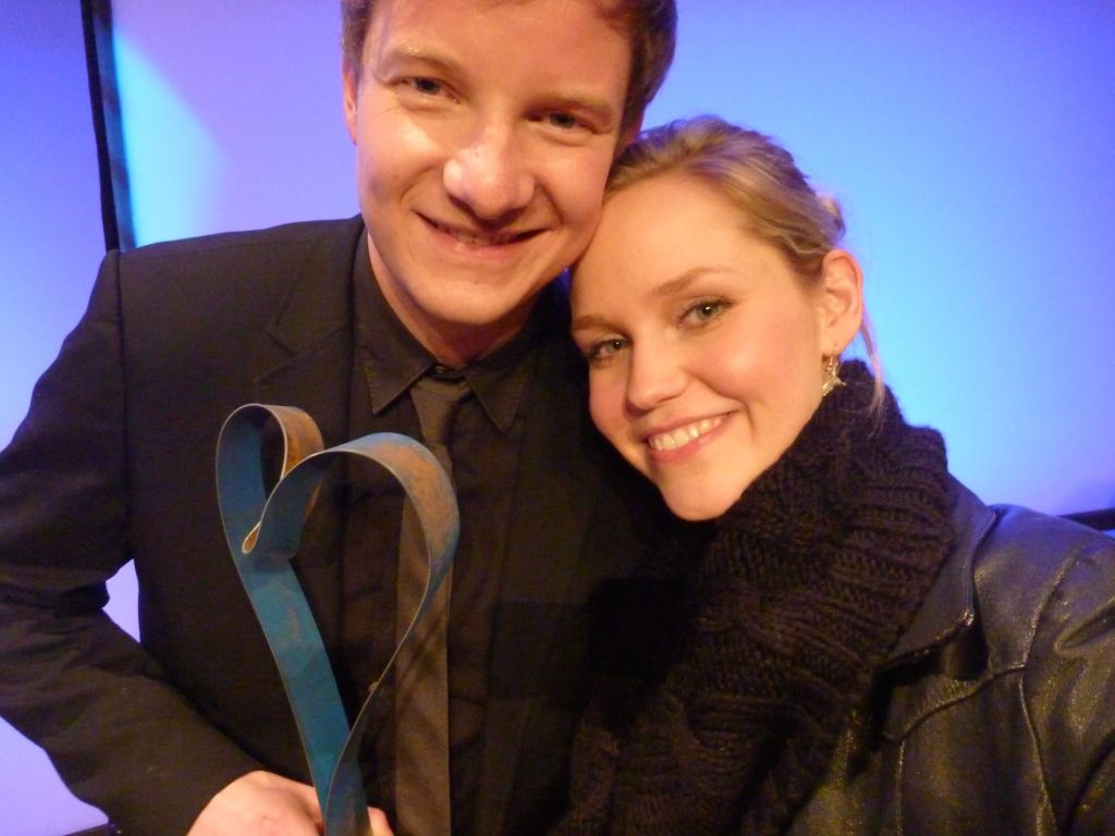 Martin Busker and producer Kathrin Tabler at film award Max-Ophüls-Preis, with the award for best middle length movie.