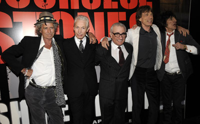 Martin Scorsese, Mick Jagger, Keith Richards, Charlie Watts and Ronnie Wood at event of Shine a Light (2008)