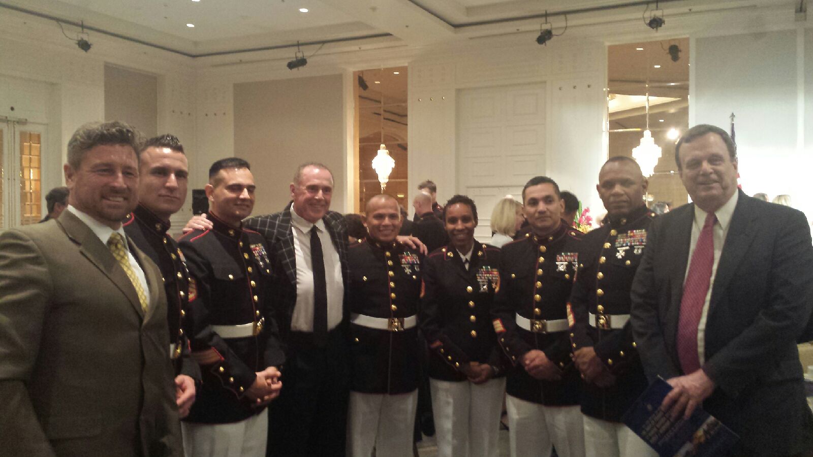 1st Marine Division Awards dinner, Tom Fick (R) Don Courtney (C) and Bradley Hirou (L) 5-08-2014