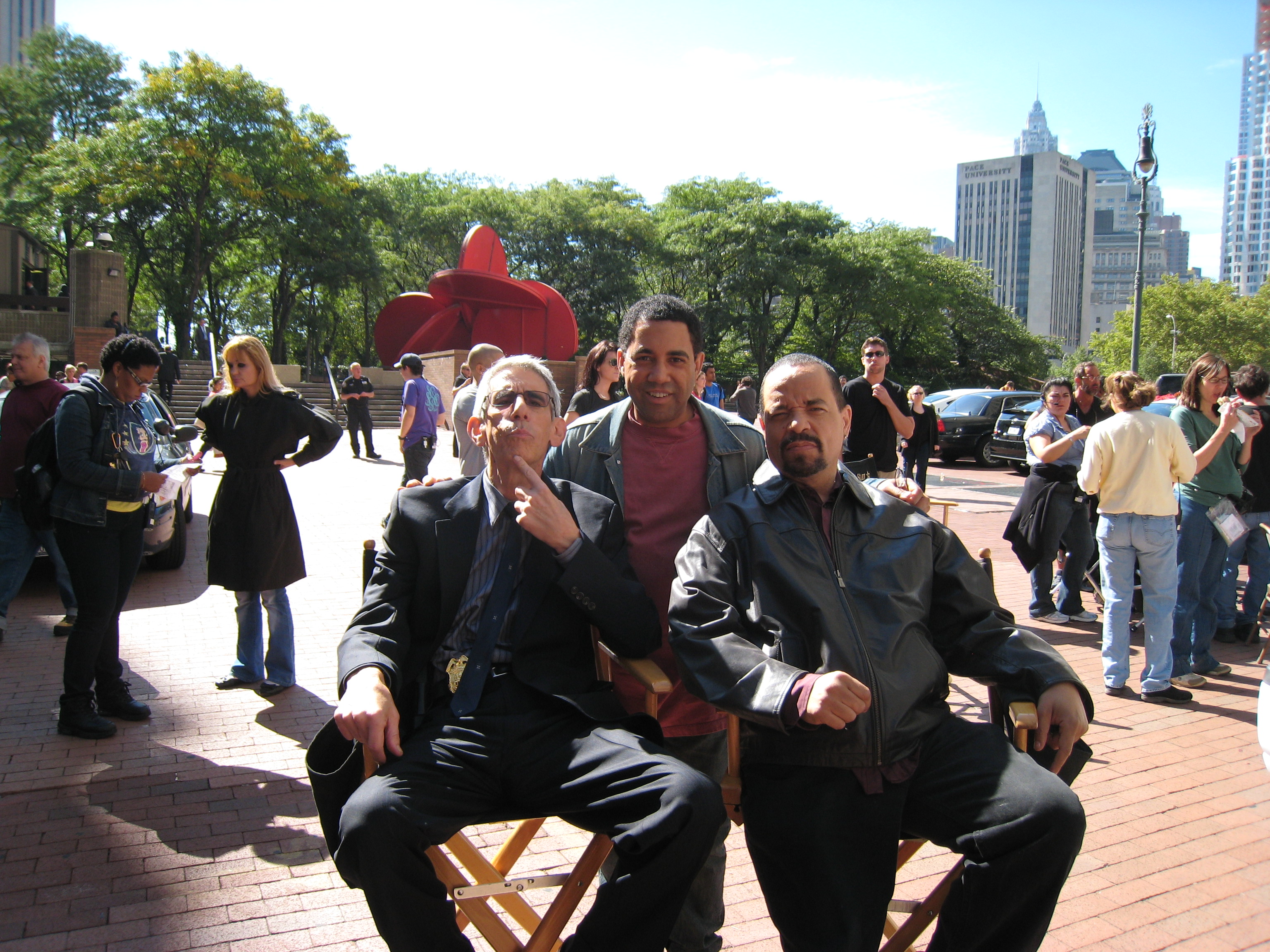 Richard Belzer, Millard Darden and Ice-T on set of Law & Order: SVU September 21, 2009