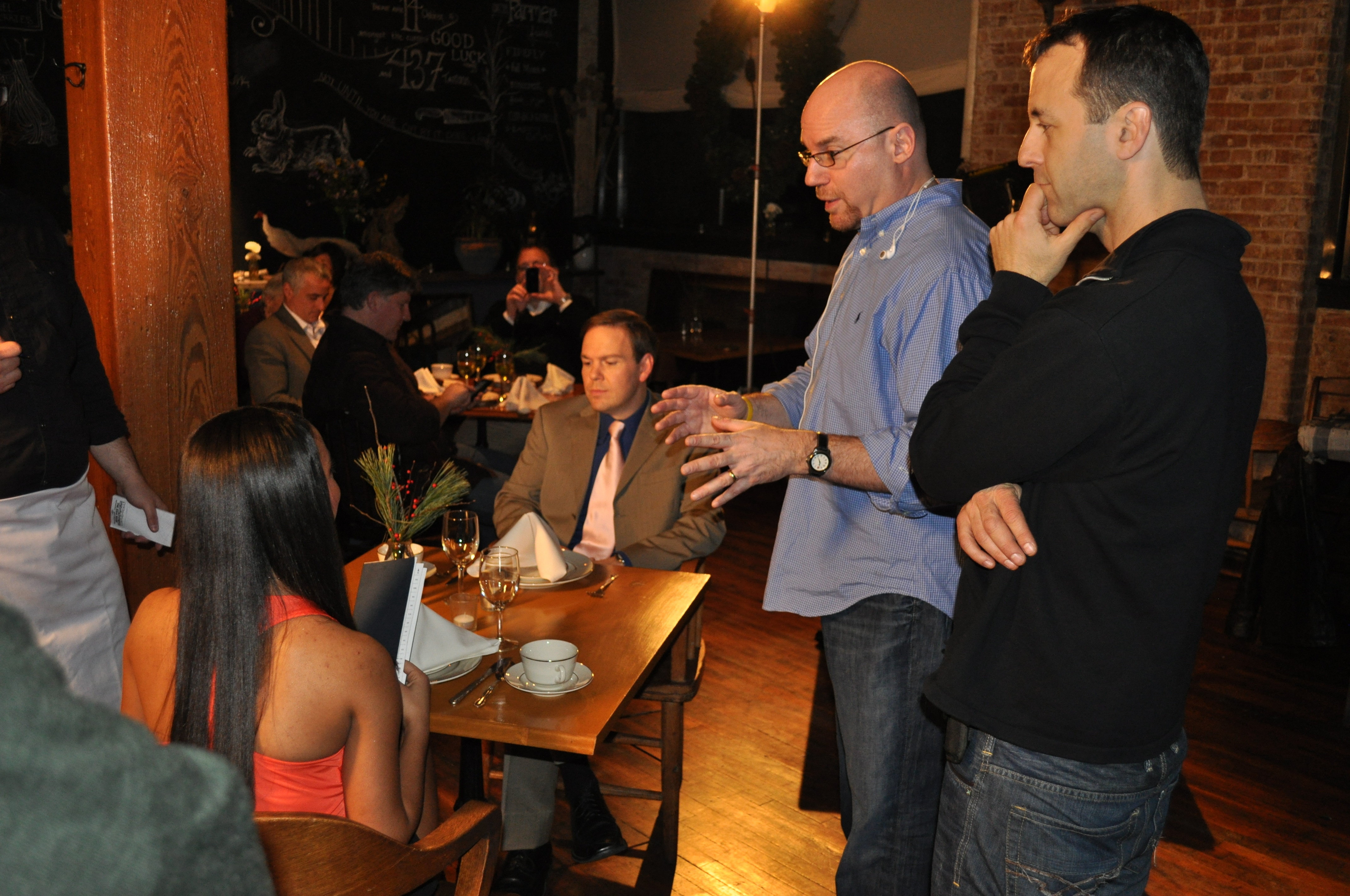 Writer / director Jeffrey Hirschberg confers with Desiree Wiley and Jeffrey Alan Miller. Also pictured: DP Lance Kaplan.