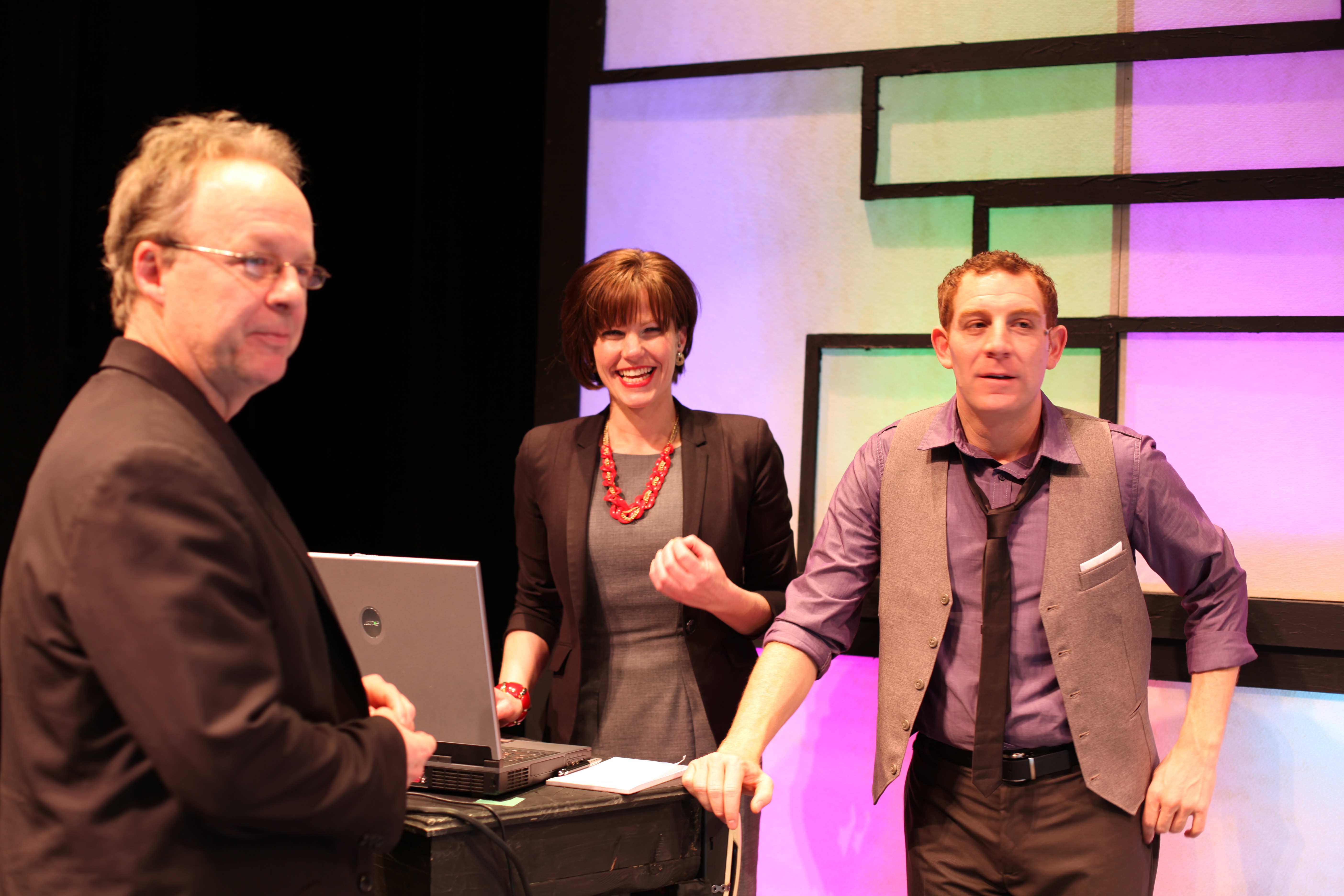 Writer/Director Bob Walton, Chantal Perron, Peter Mikhail, Gameshow, StageWest Theatre, Toronto.