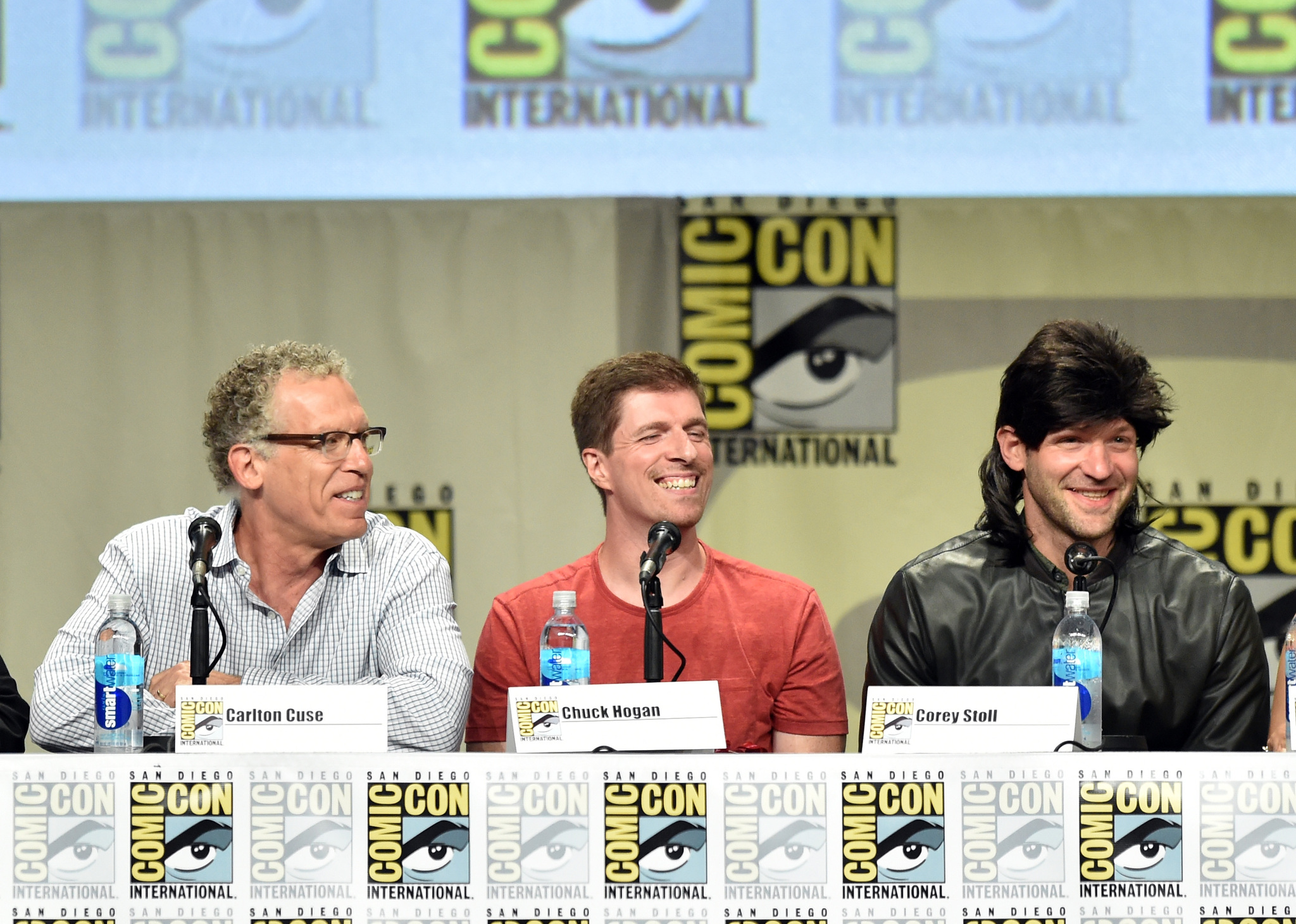 Carlton Cuse, Corey Stoll and Chuck Hogan at event of The Strain (2014)