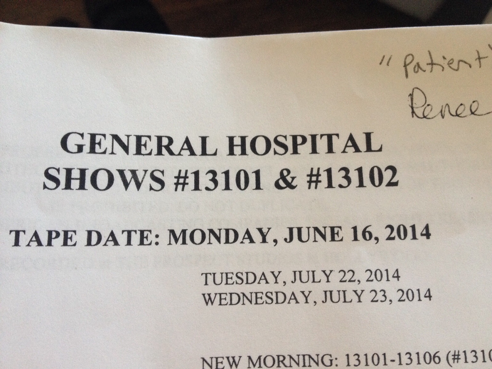 GENERAL HOSPITAL SCRIPT