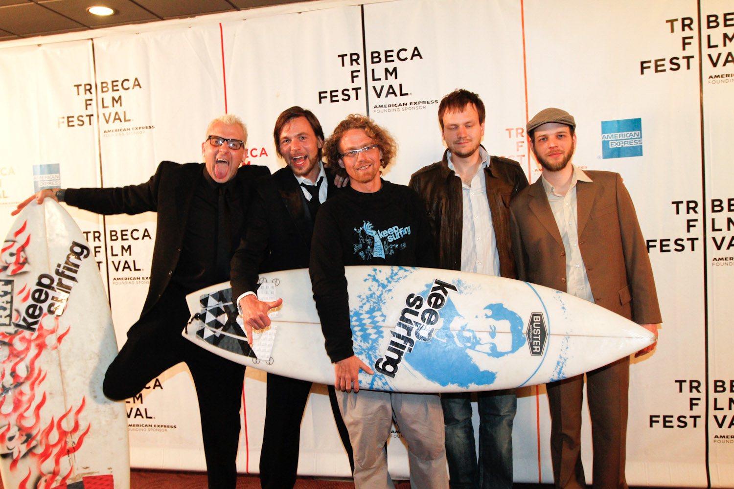 Eli Mack, tobias n. Siebert, Bjoern Richie Lob, Benjamin Quabeck and Philip Steegers at keep surfing´s international Premiere at TRIBECA.