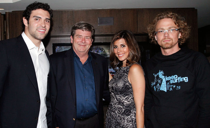 Mark Sanchez of the New York Jets, Rick Dean, Vice President of Technology, THX Ltd, actress Jamie-Lynn Sigler and director Bjoern Richie Lob attend LG Infinia LED Premiere Screening of 'Keep Surfing' during the 2010 Tribeca Film Festival at the