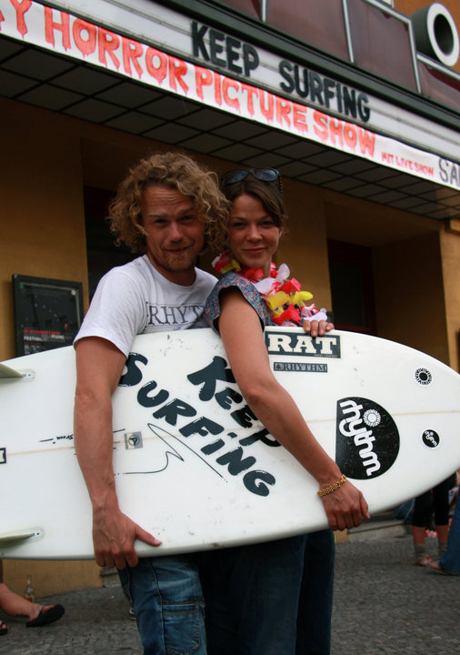 Jessica Schwarz(Perfume, The Door, Off Beat) and Bjoern Richie Lob at the Premiere of Keep Surfing in Berlin.