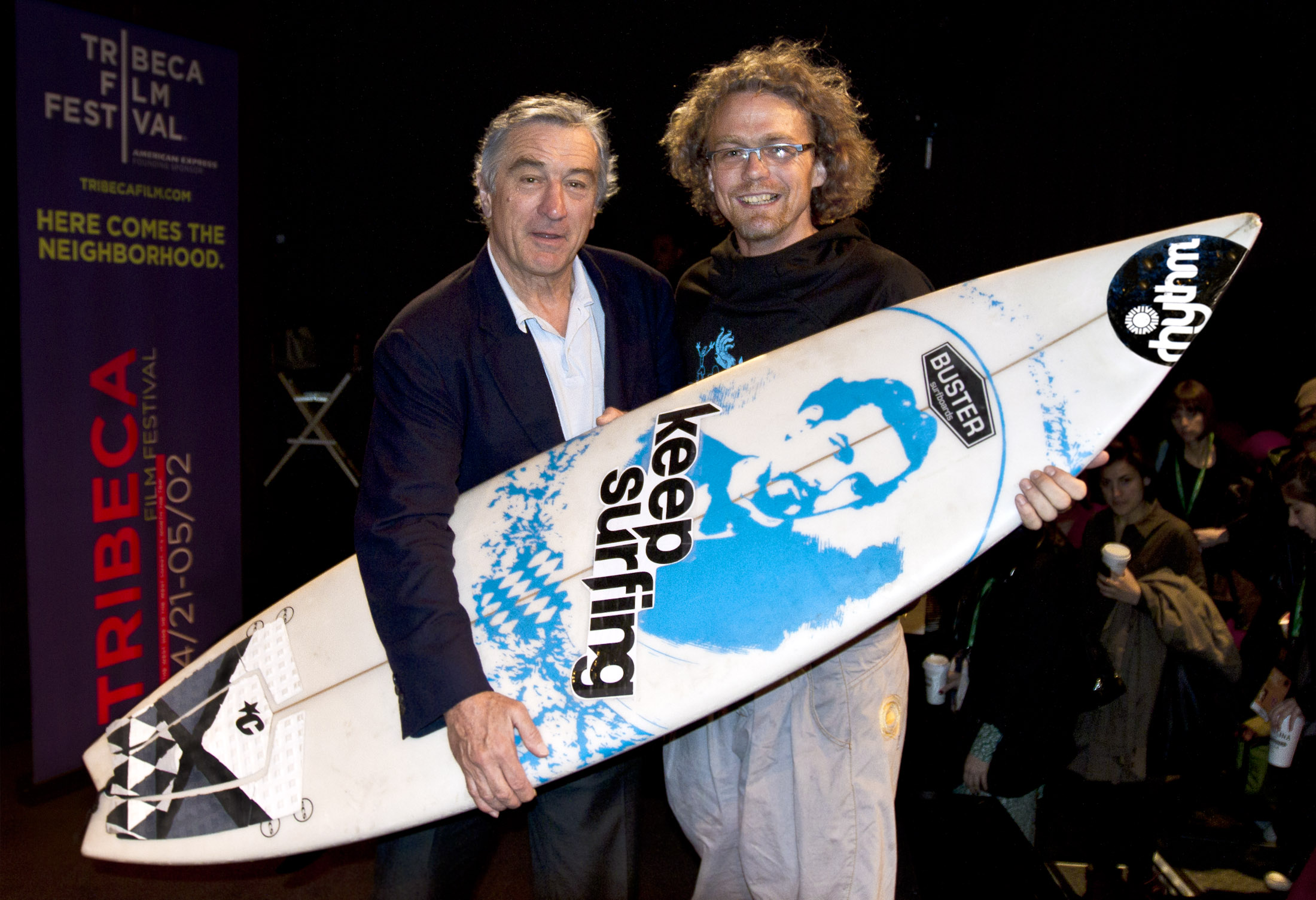 Robert de Niro und KEEP SURFING director Bjoern Richie Lob at the Tribeca Filmfestival in New York. Bob loves KEEP SURFING!