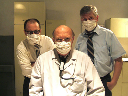 Steve Burns as Otto, John Schile as Dr. Berman, and Dave Foley as Henry