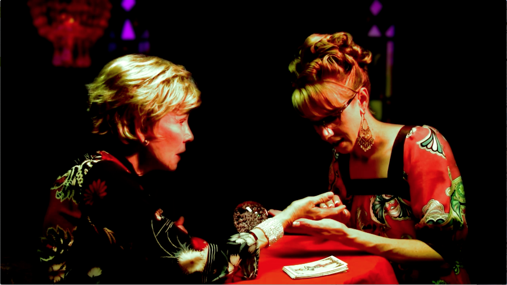 Kelly Erin Decker with Lisa Blake Richards on the set of Madame LaSoeur.