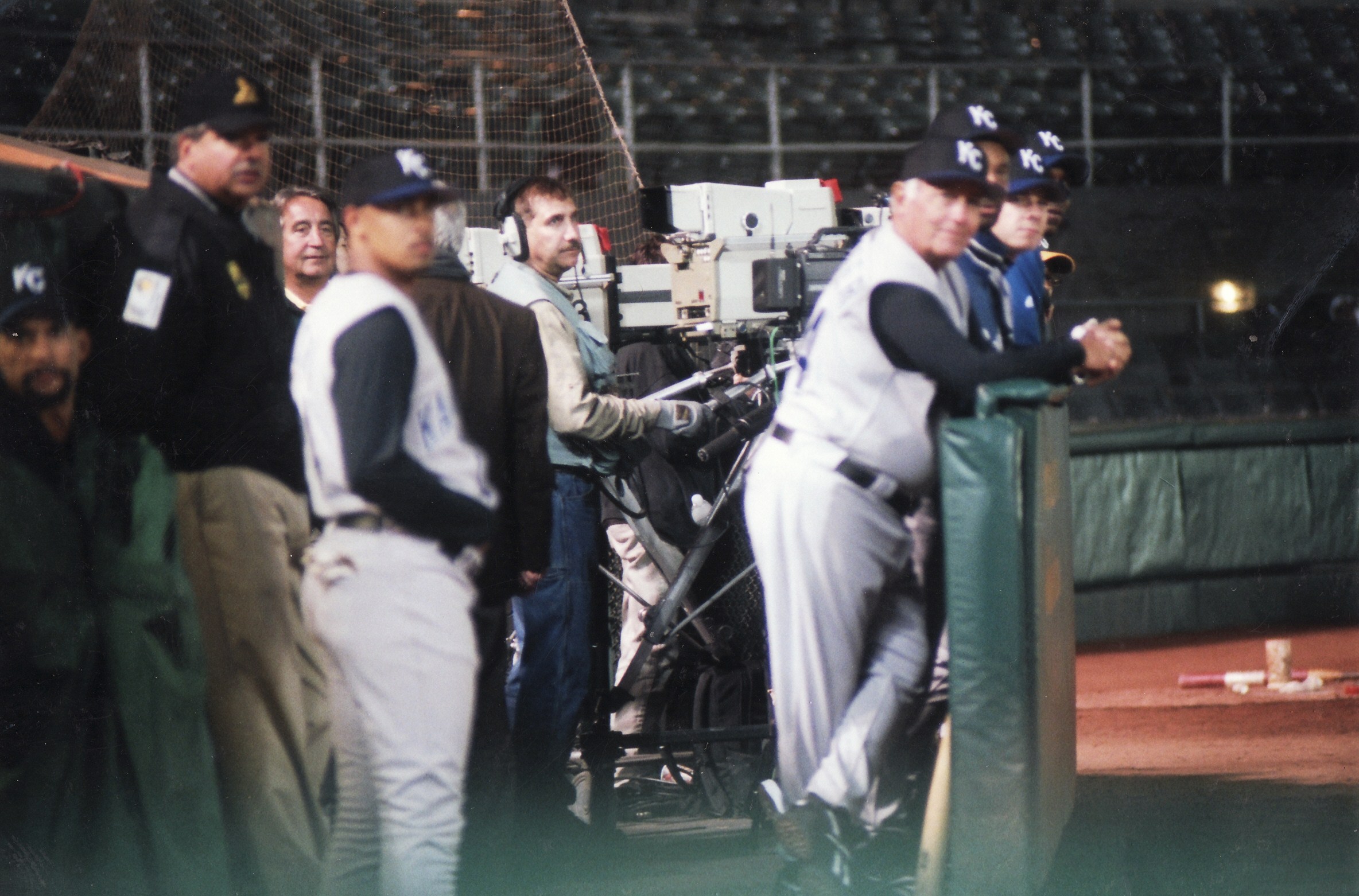 Another candid shot of Alexander operating the Oakland A's Sony Stadium HDTV Camera on the set of Sony Pictures Moneyball as the coaches, umpires and players track da ball..