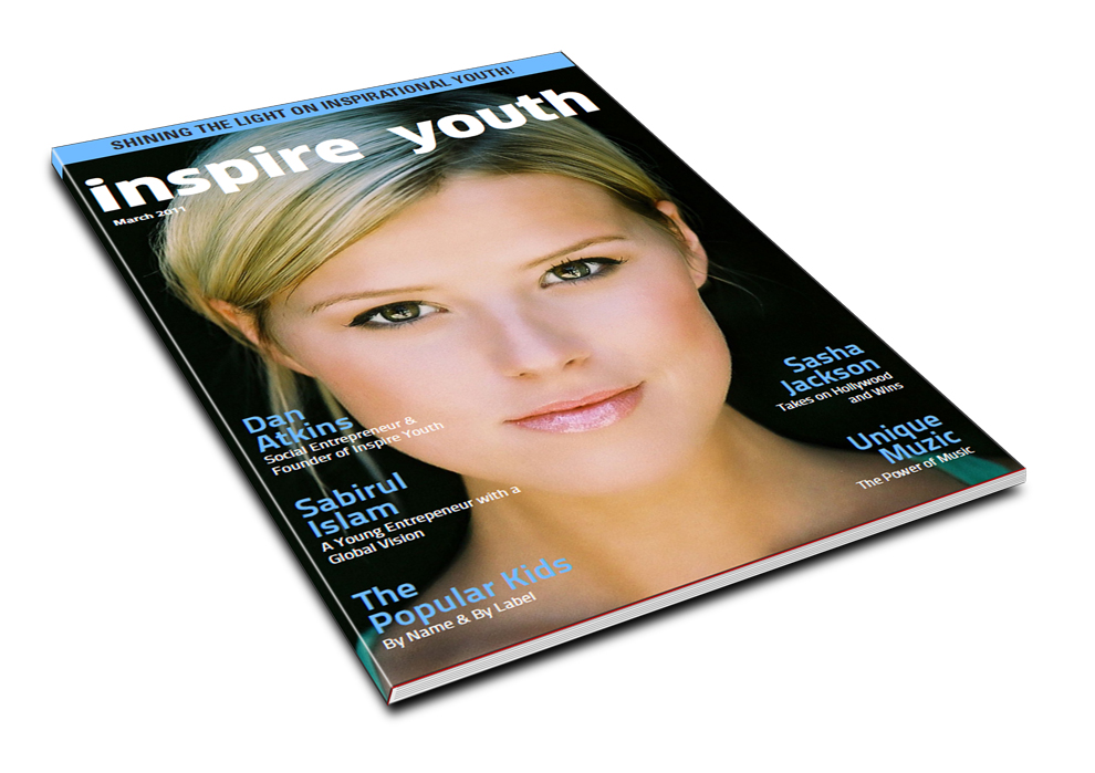 Sasha as cover girl and interviewee for Inspire Youth magazine March 2011.