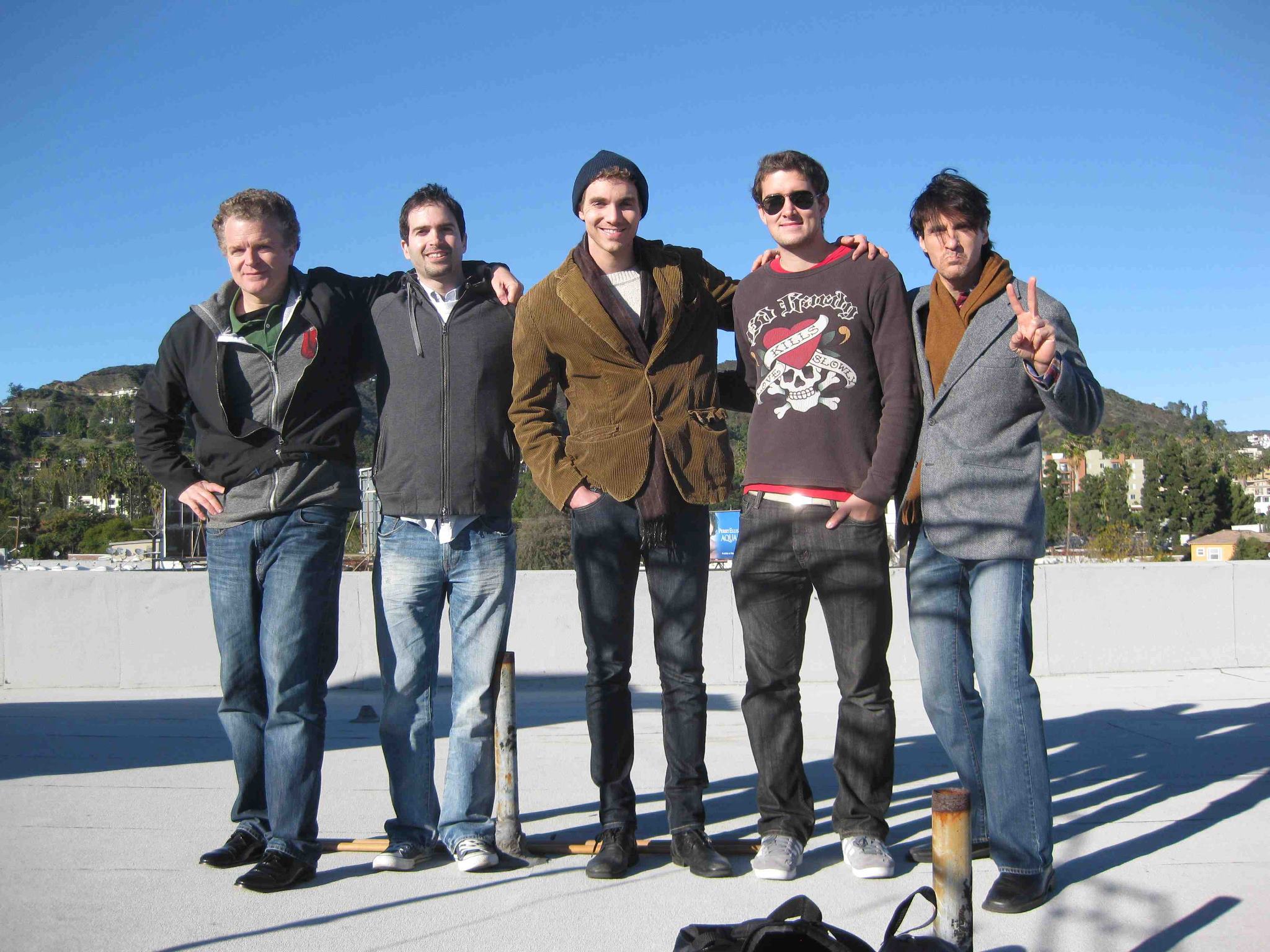 from left to right; Graham Jones (Director), crew member, Tommy Lukas, crew member, and Dean Bruni.