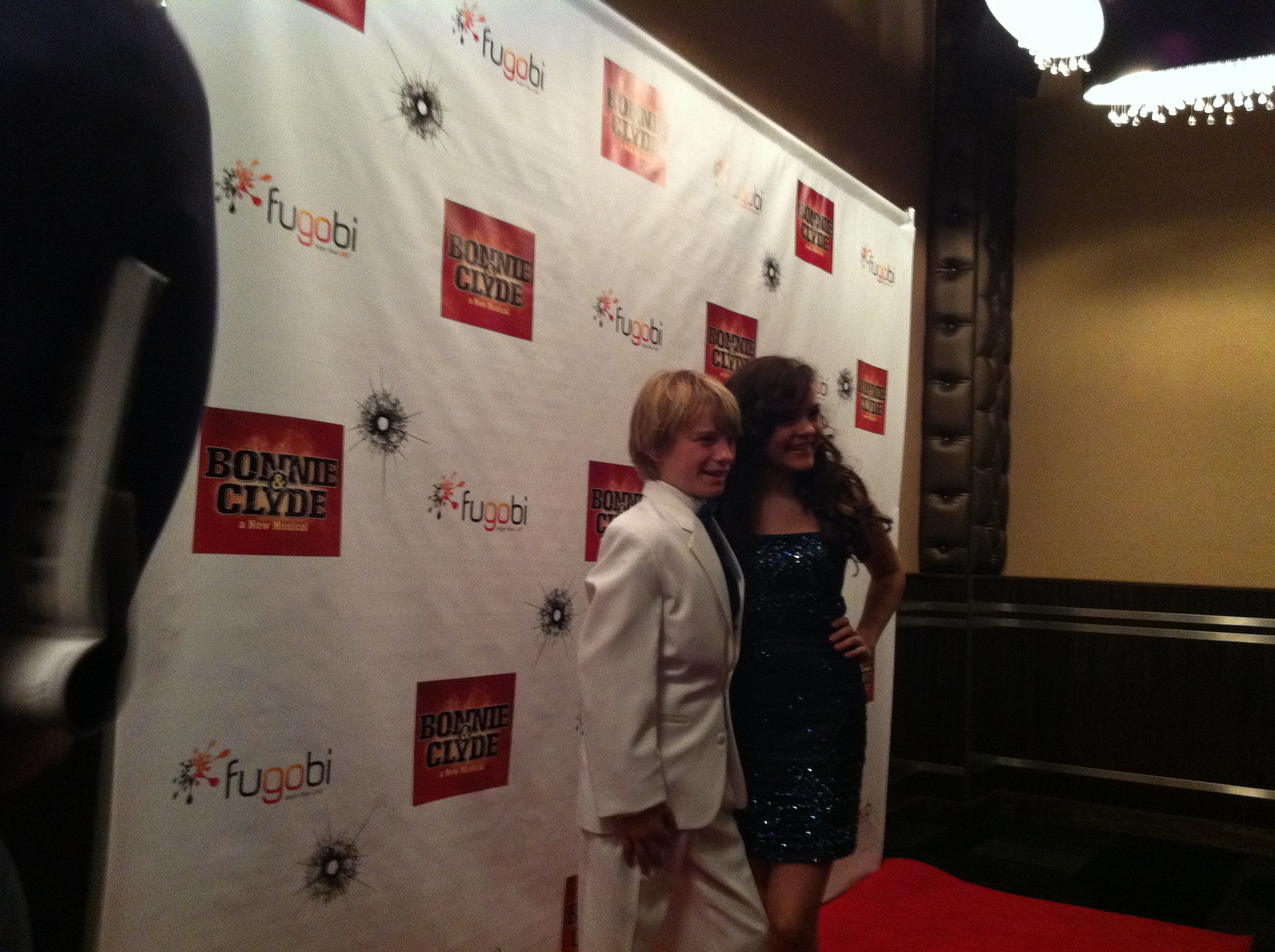 Talon Ackerman and Kelsey Fowler working the red carpet on the Opening Night of Bonnie & Clyde on Broadway