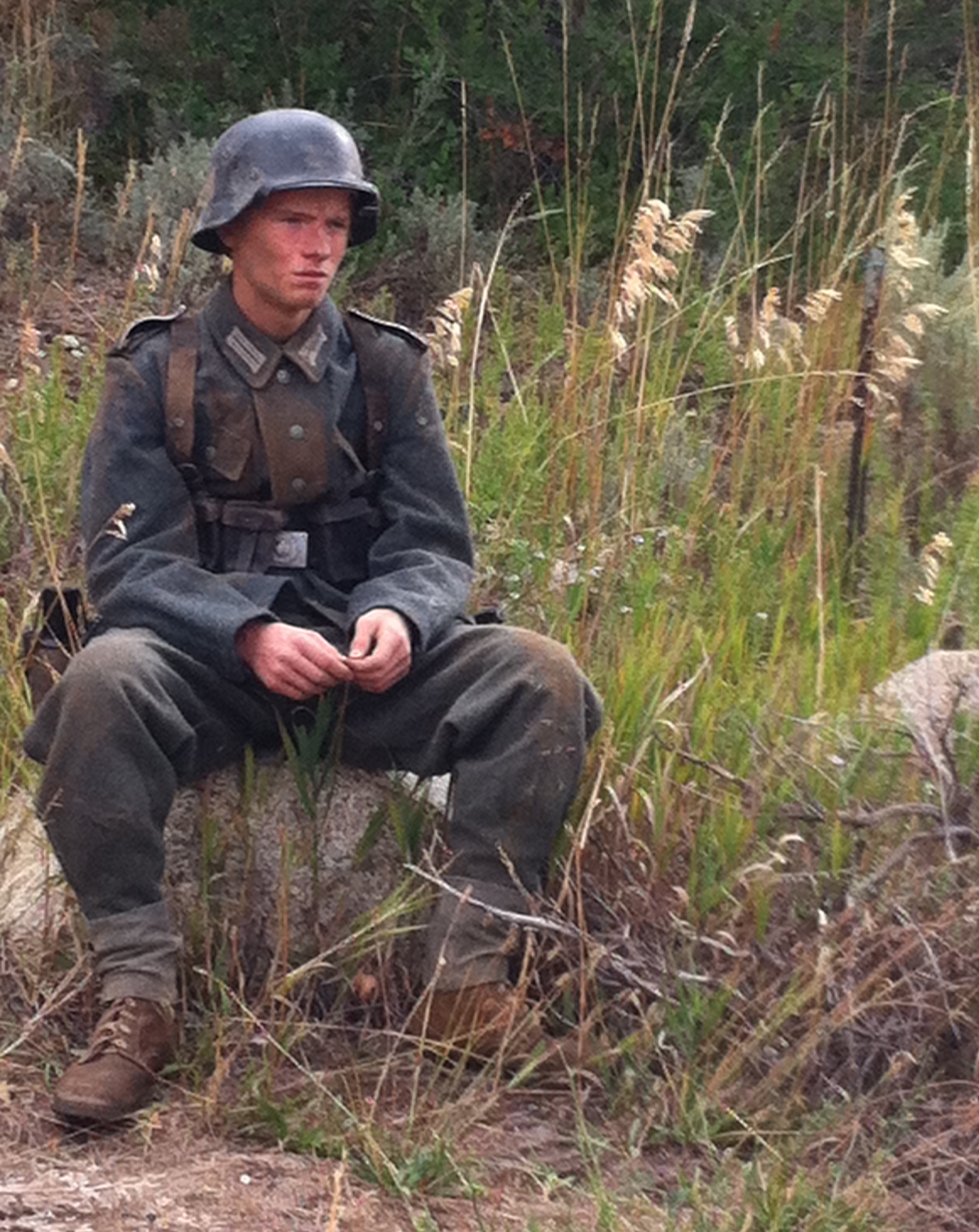 Talon Ackerman as Fritz Bauer on the set of Saints and Soldiers: The Void