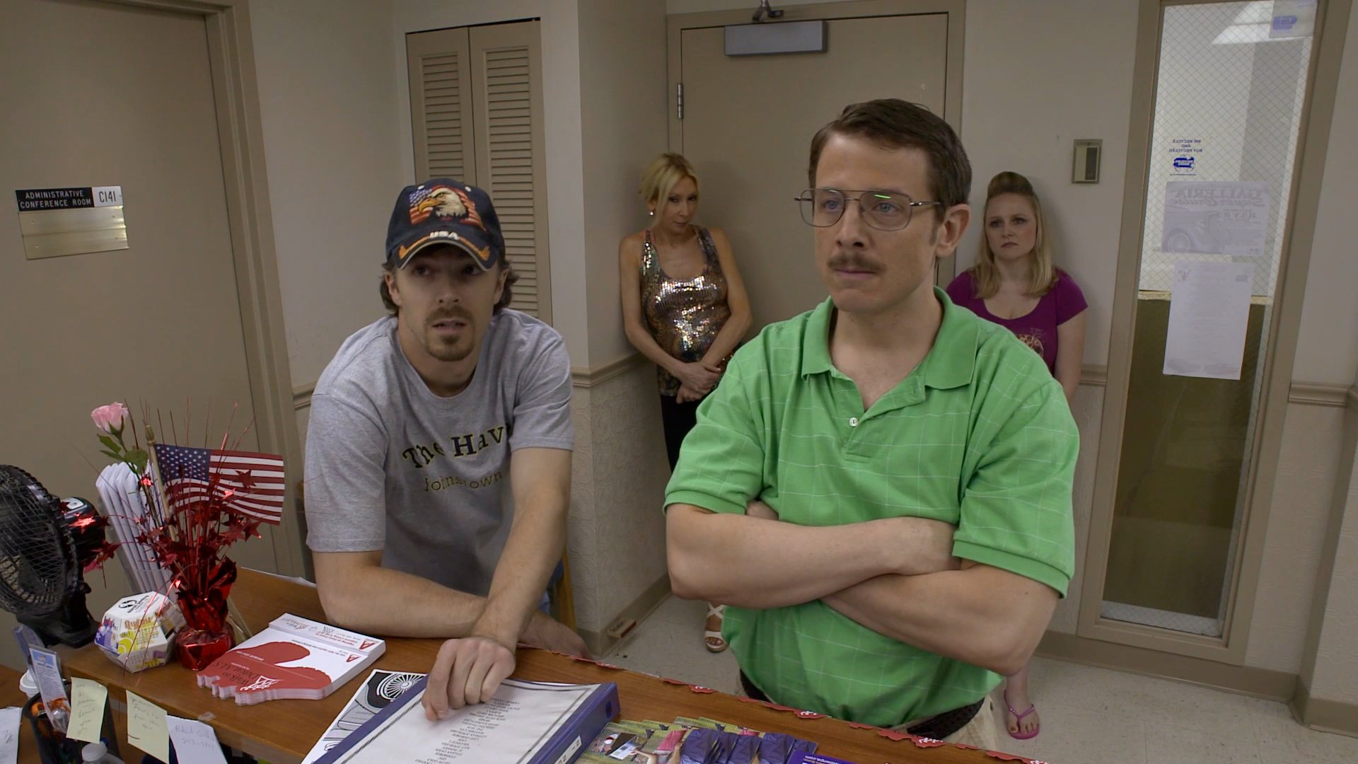 The cast of Greg & Donny in mall jail: Matt Yeager, Kim Cea, Jeff Skowron, Tamera Gindlesperger-Fisher.