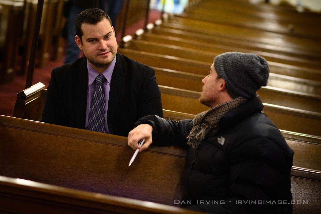 Discussing the scene with Max Adler.