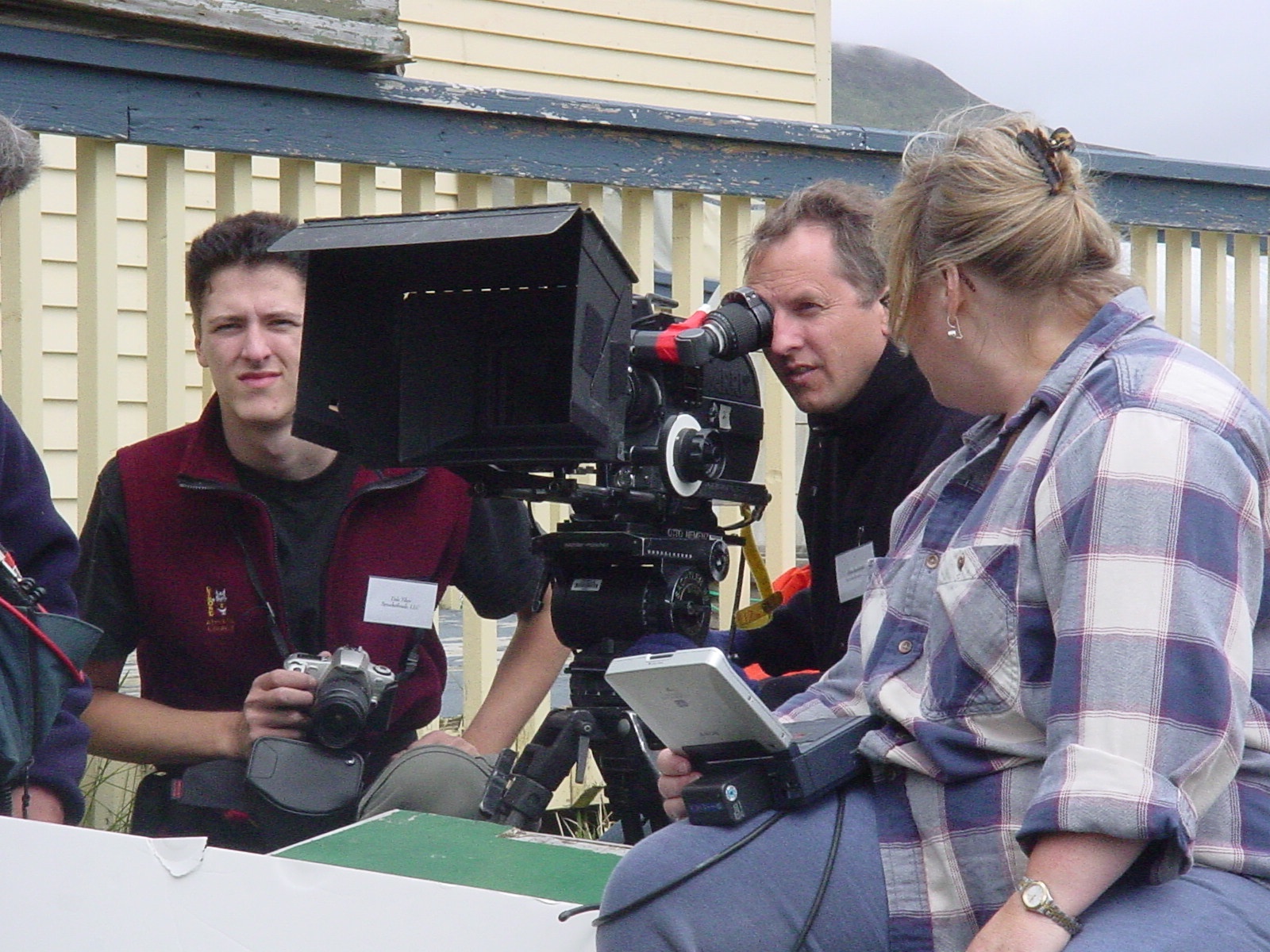 On location in Unalaska, Alaska for Aleut Story. With producer, Marla Williams.