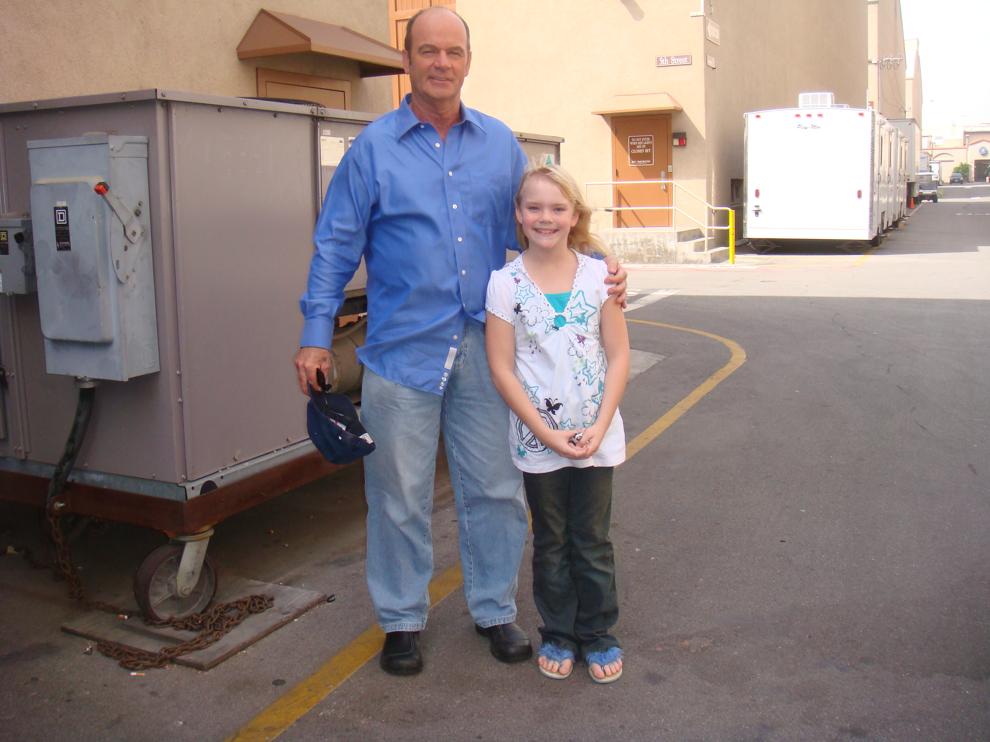 John Finn (John Stillman) and Megan Helin (Lilly Rush, Age 10) on the set of Cold Case